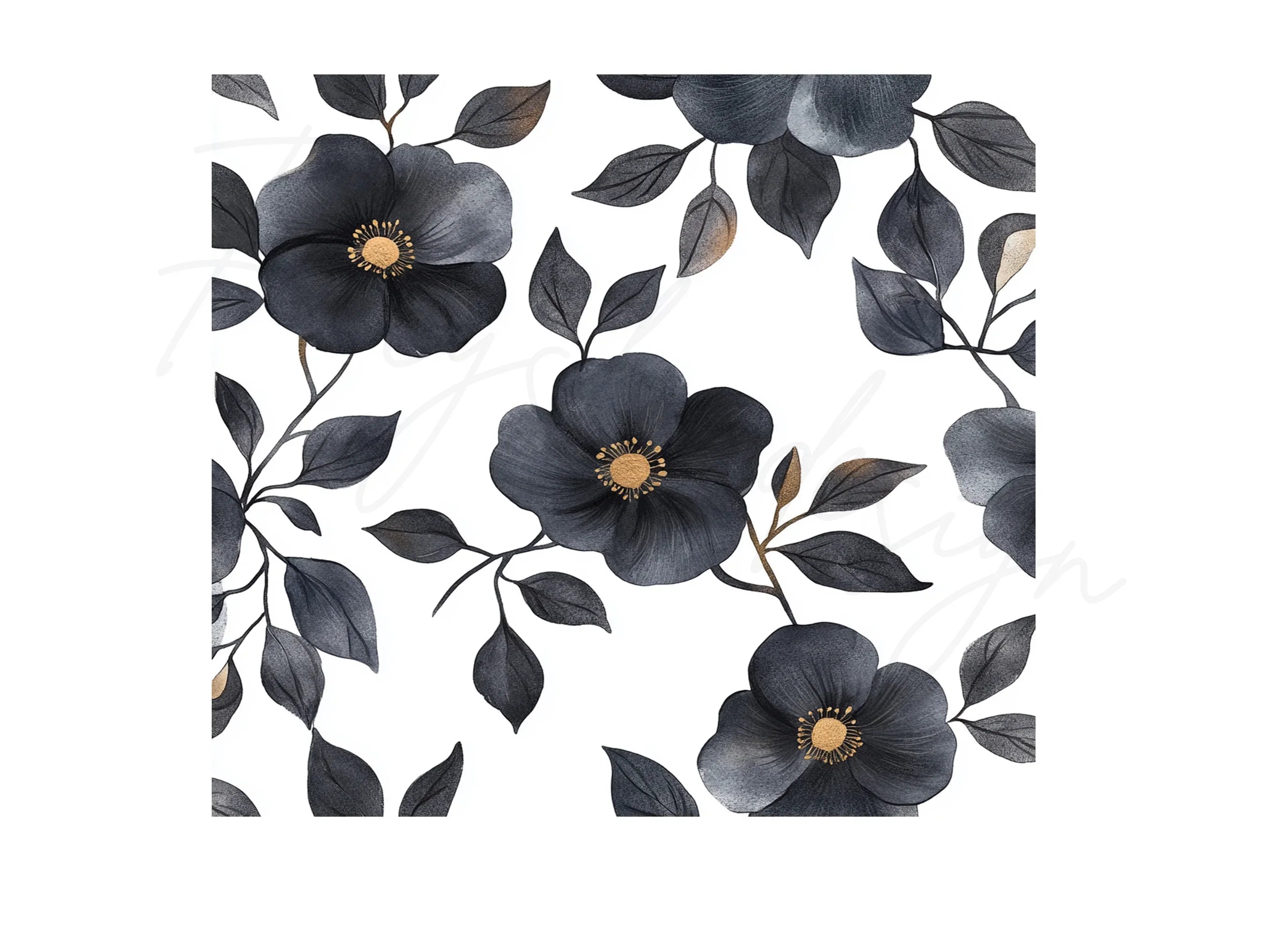 Black Gold Floral Clipart Bundle