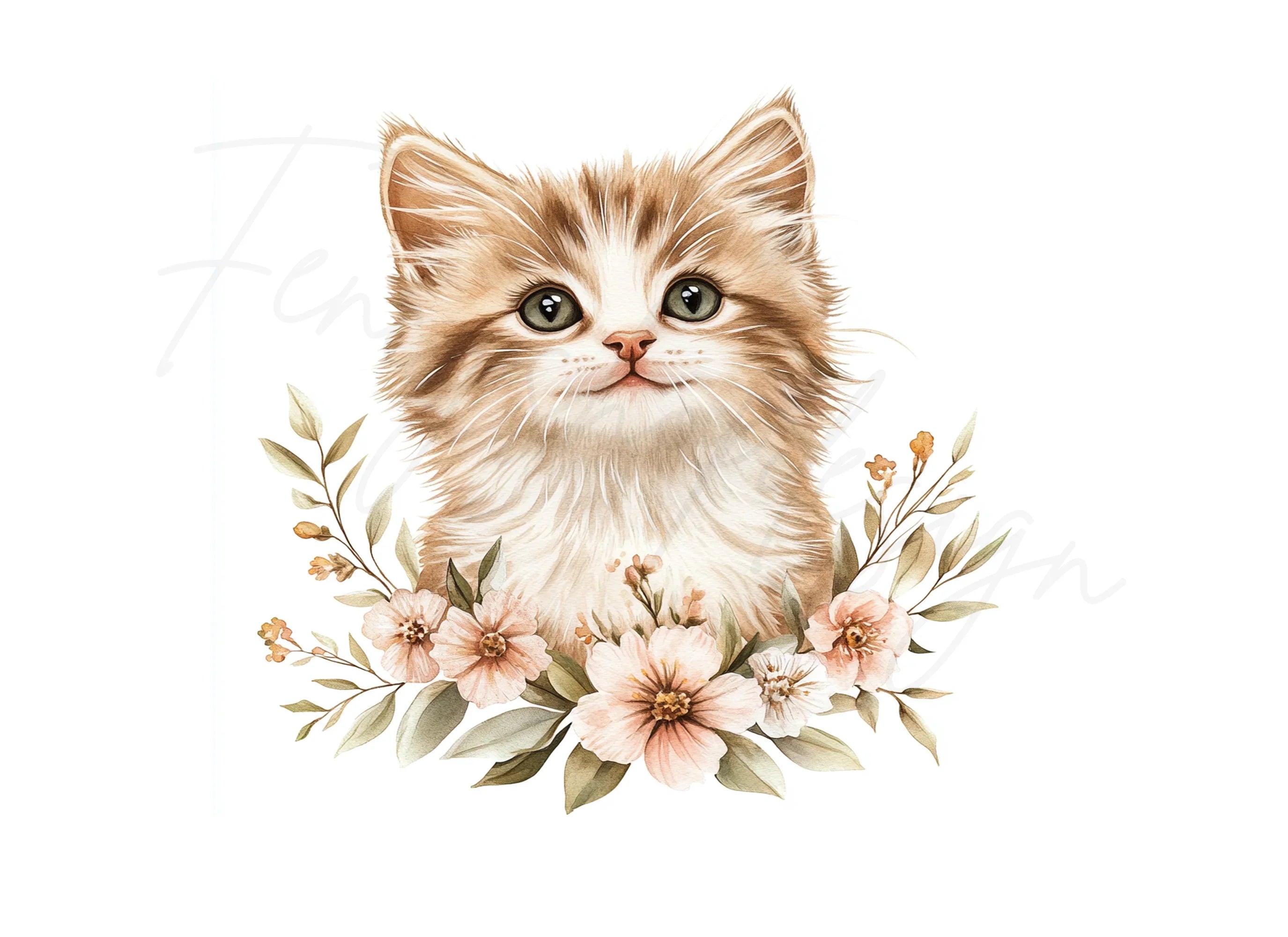 Cute Kitten Floral Wreath Clipart Bundle
