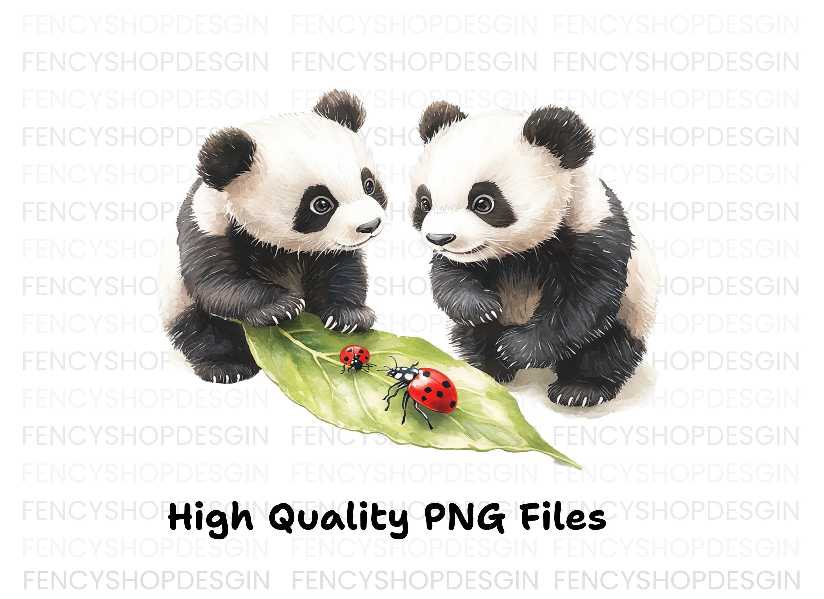 Cute Panda and Ladybugs Clipart Bundle