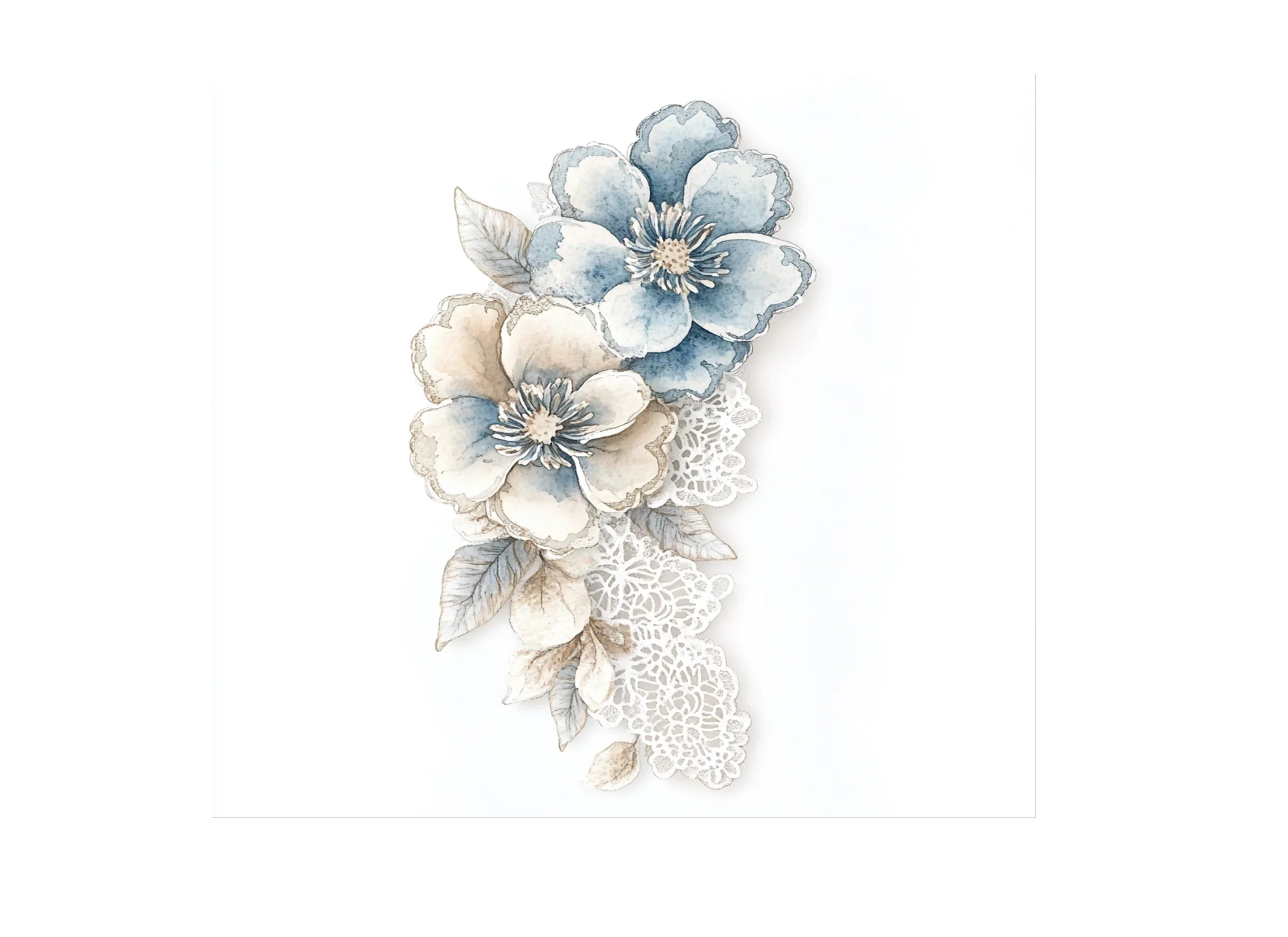 Elegant Blue Floral Lace Clipart Bundle