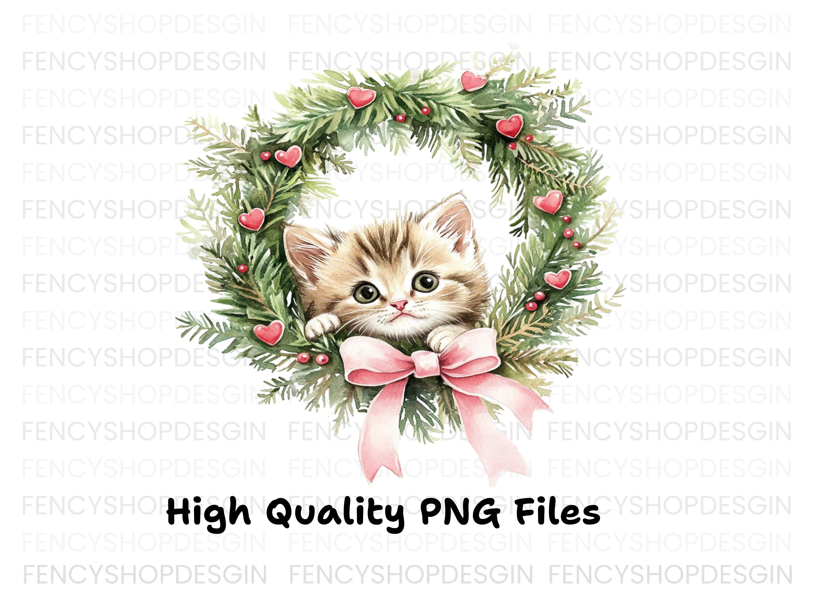 Cute Kitten Christmas Wreath Clipart Bundle