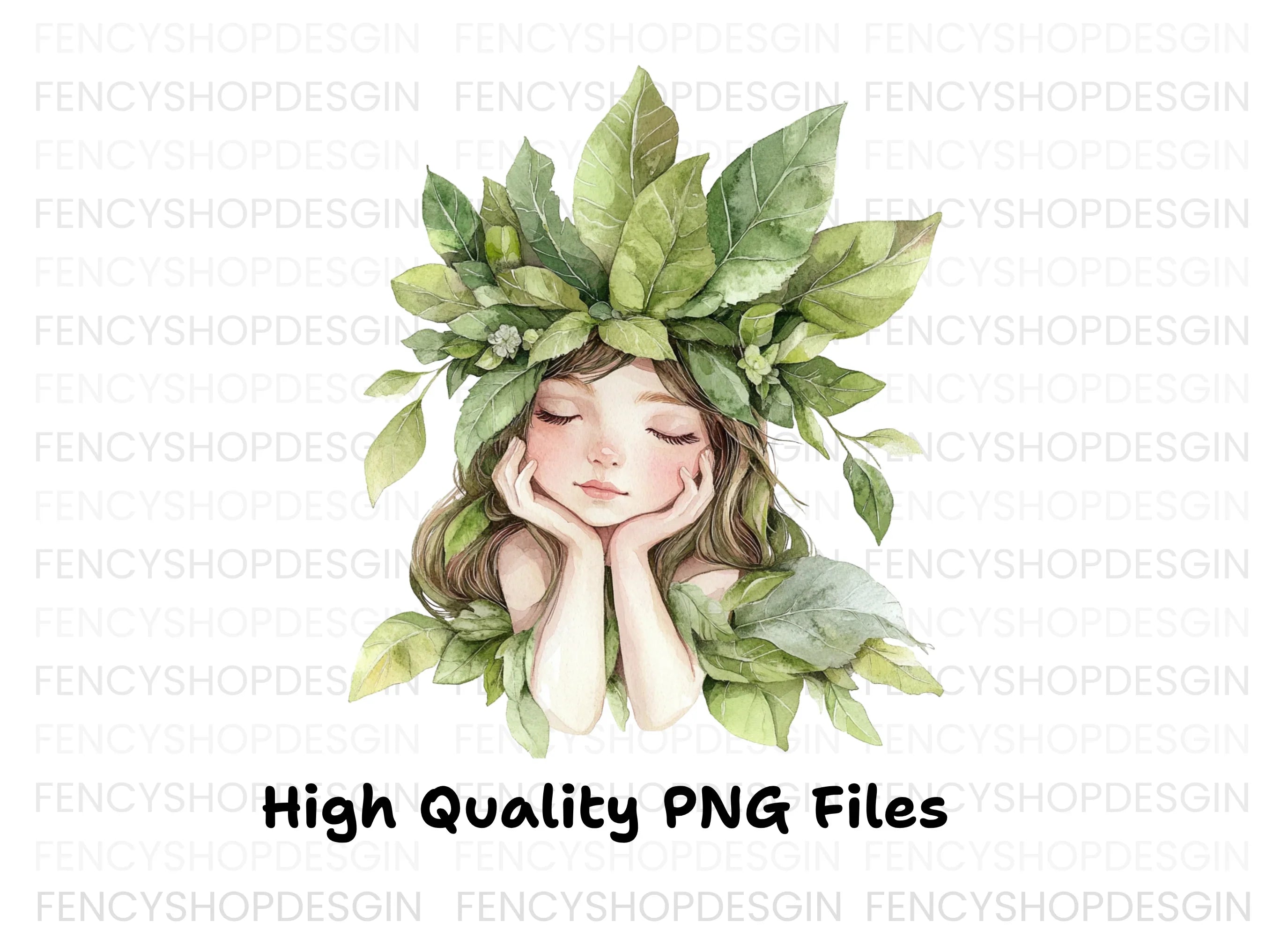 Nature Embrace Green Leaf Girl Clipart Bundle