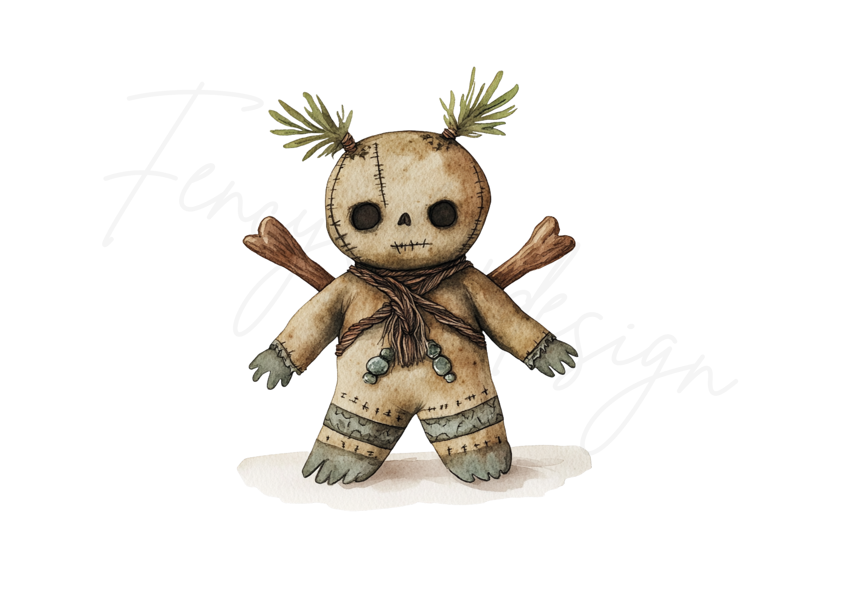 Mystical Voodoo Doll with Bones Clipart Bundle