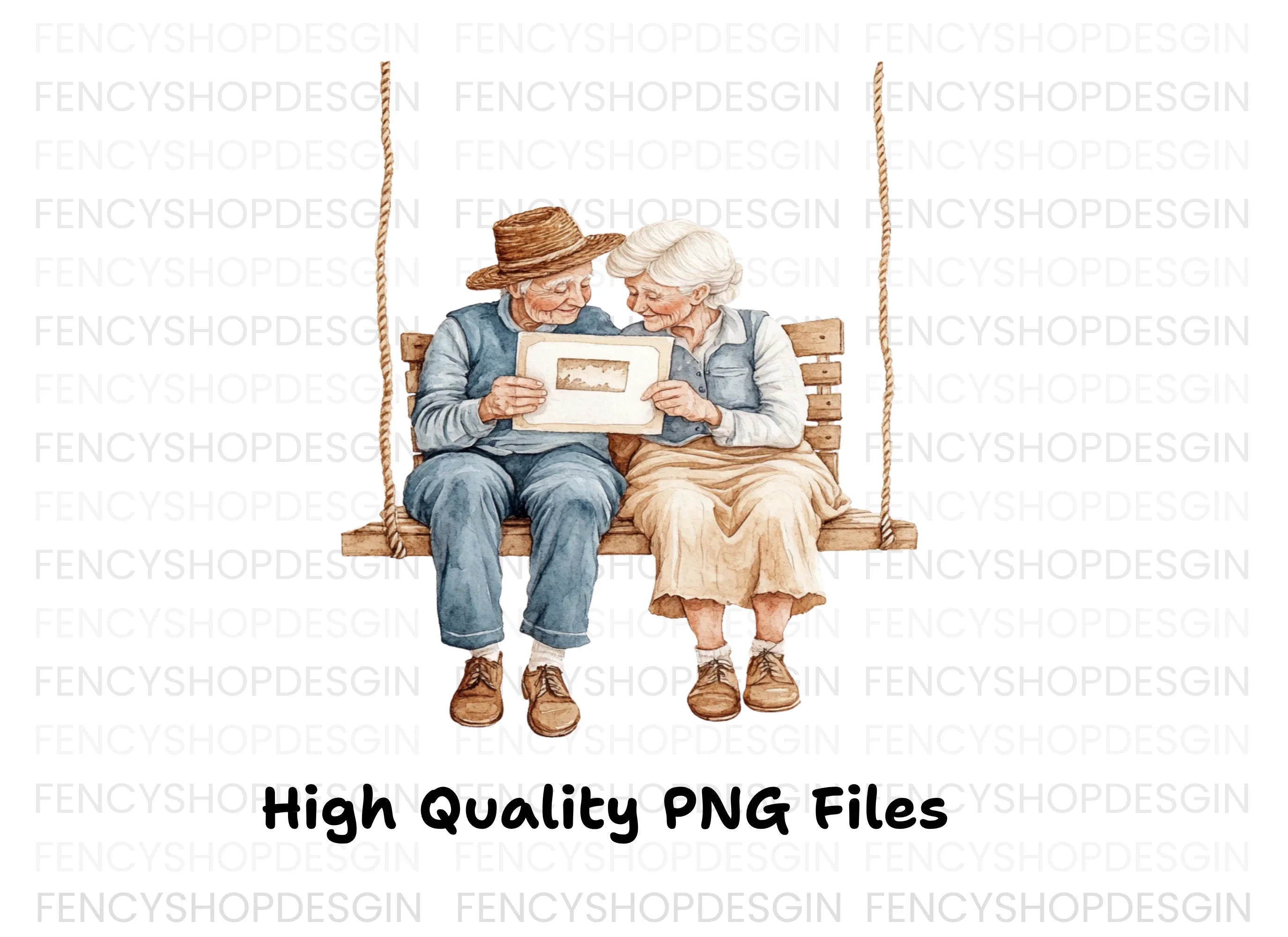 Elderly Couple on Swing Clipart Bundle