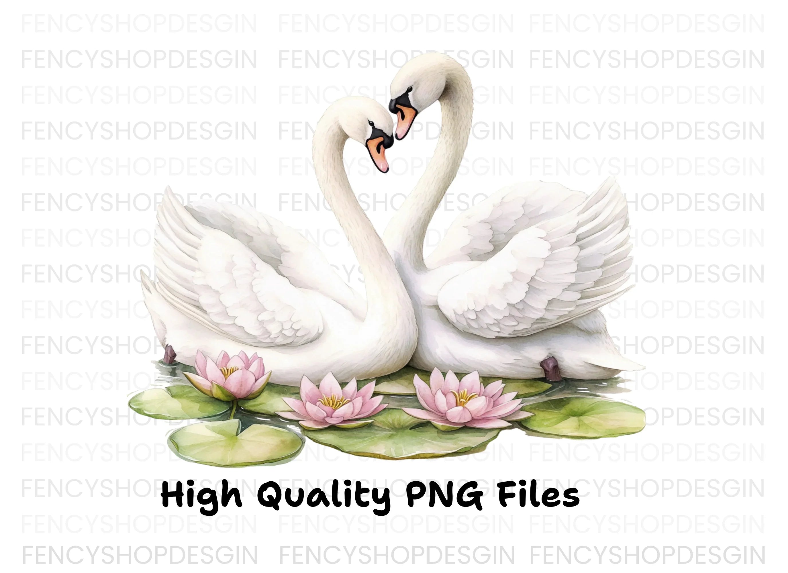 Romantic Swans with Water Lilies Clipart Bundle