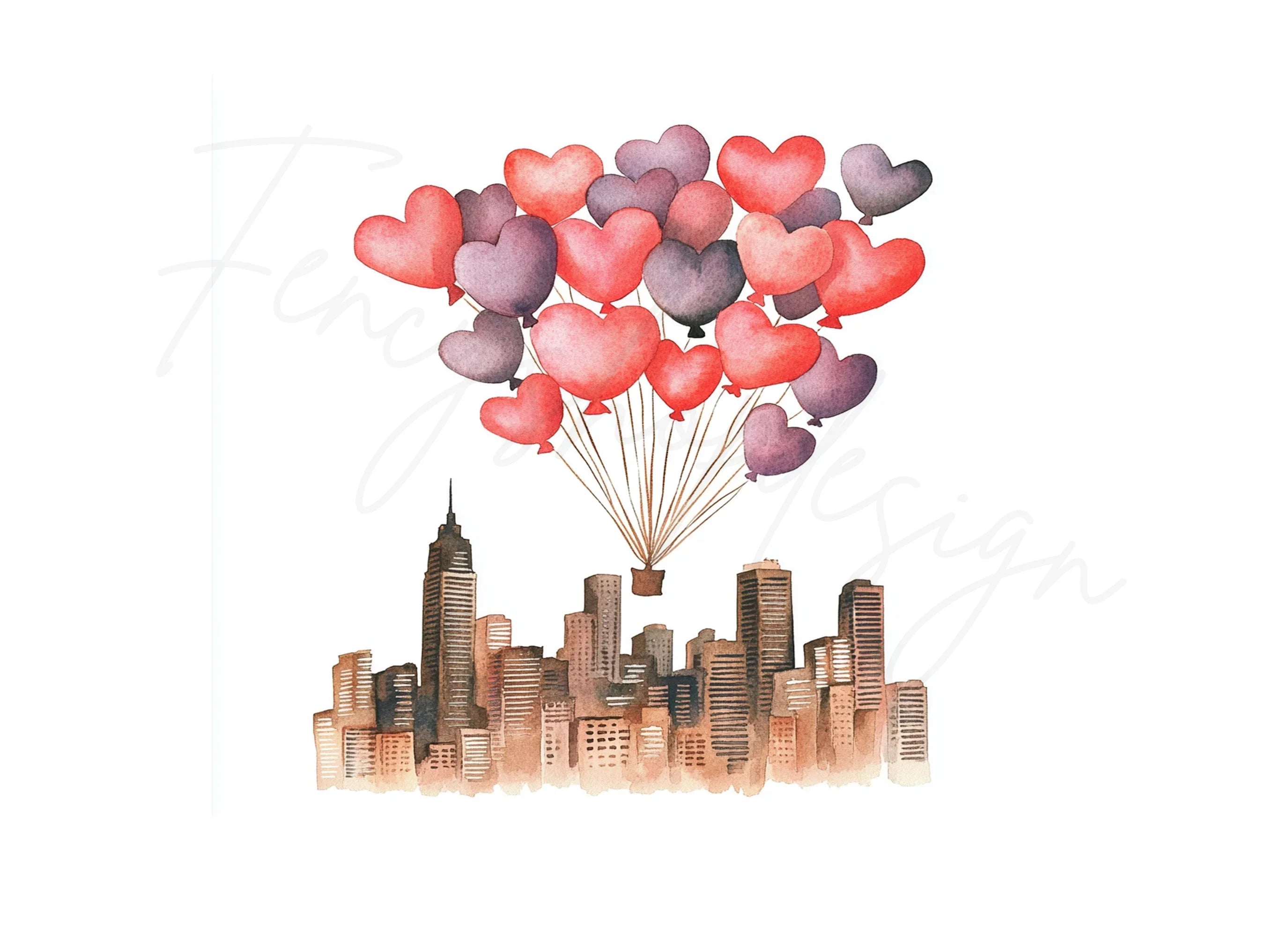 Heart Balloons Cityscape Clipart Bundle