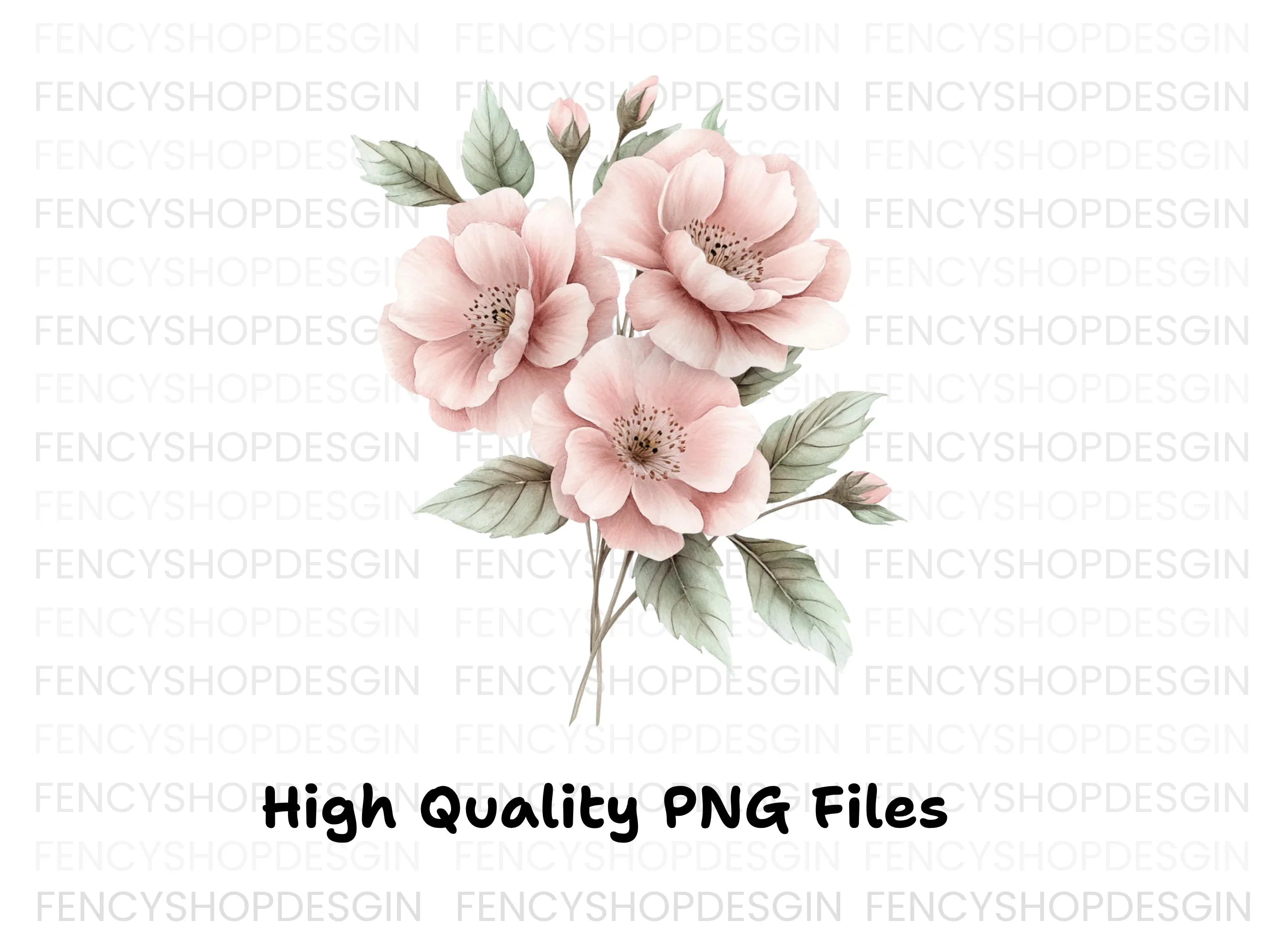 Pink Rose Floral Clipart Bundle