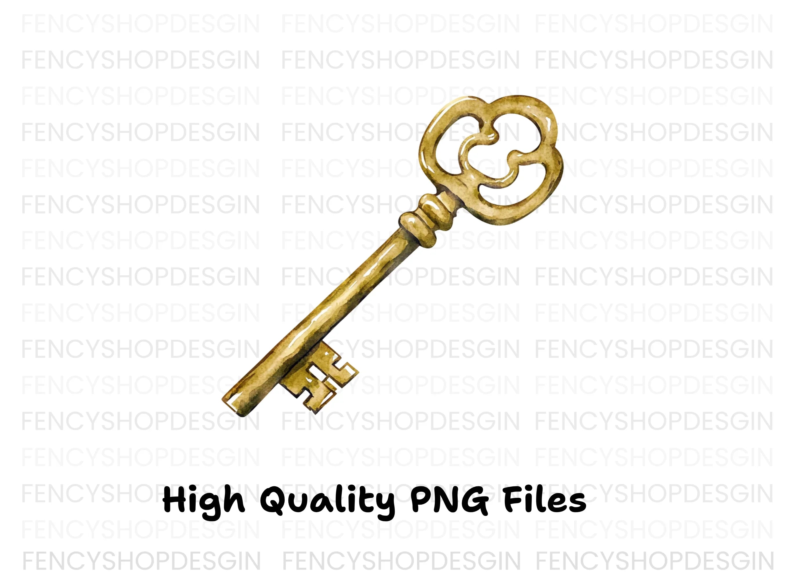 Vintage Golden Skeleton Key Clipart Bundle