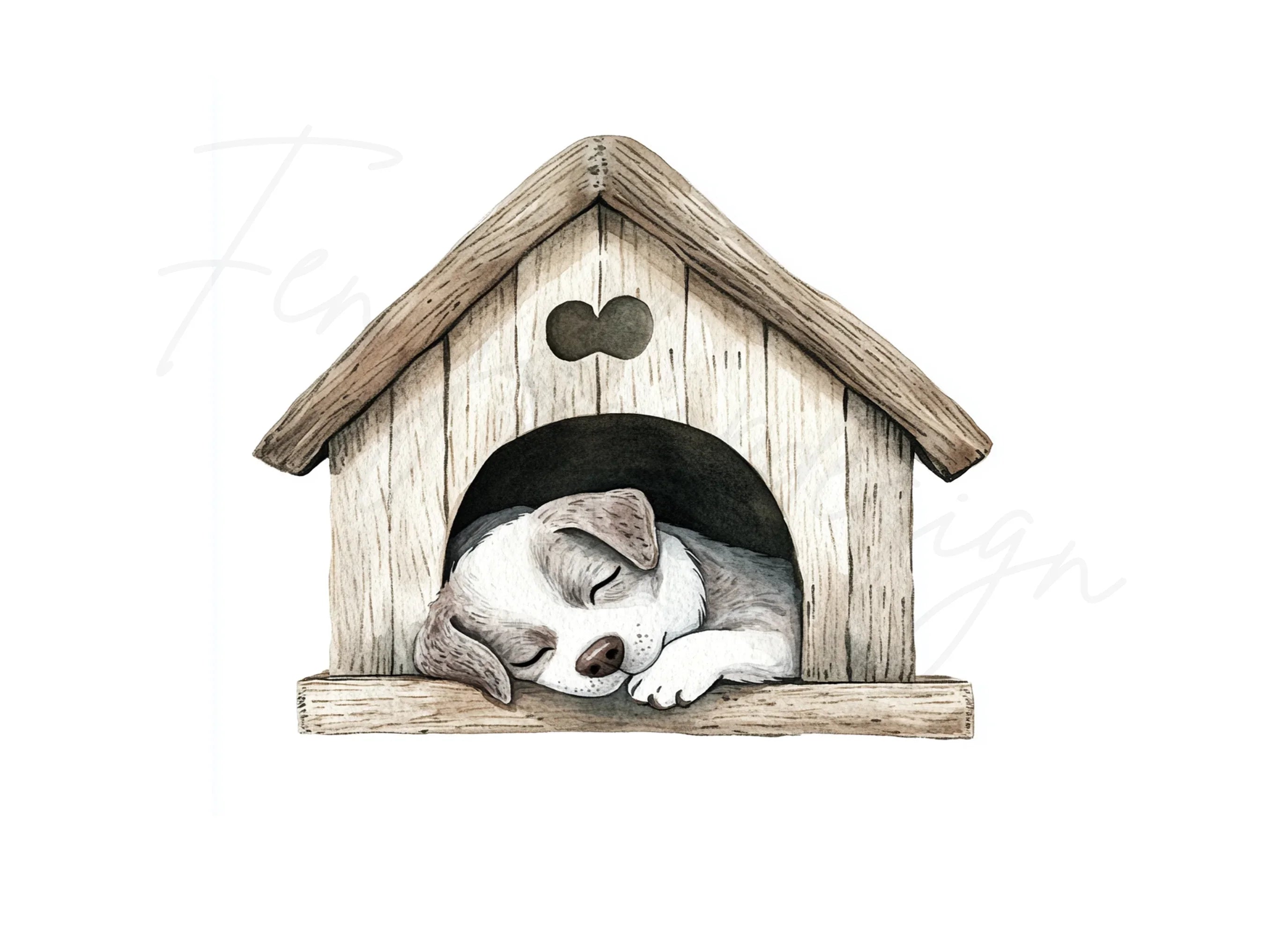 Cute Sleeping Puppies in Dog Houses Clipart Bundle