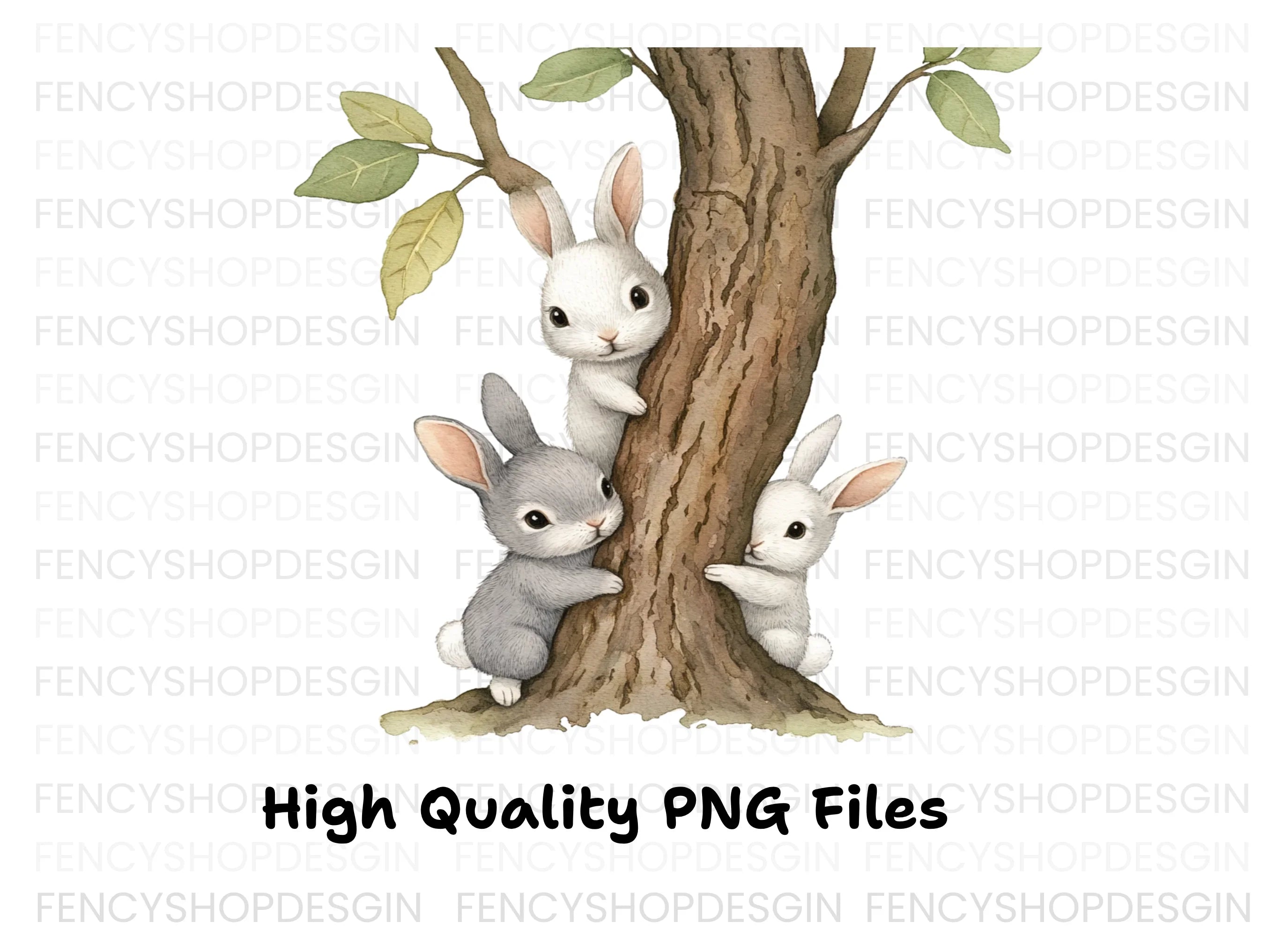 Cute Bunnies Climbing Tree Clipart Bundle