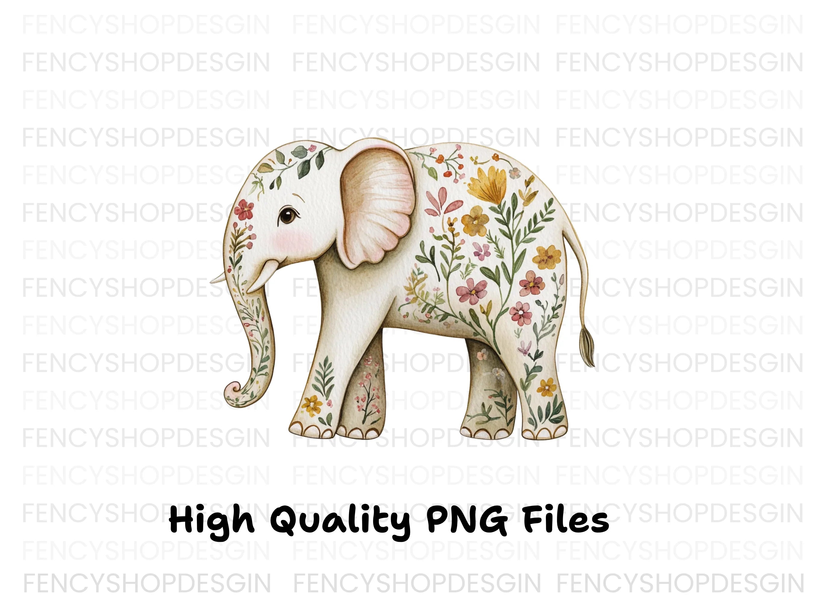 Floral Elephant Clipart Bundle