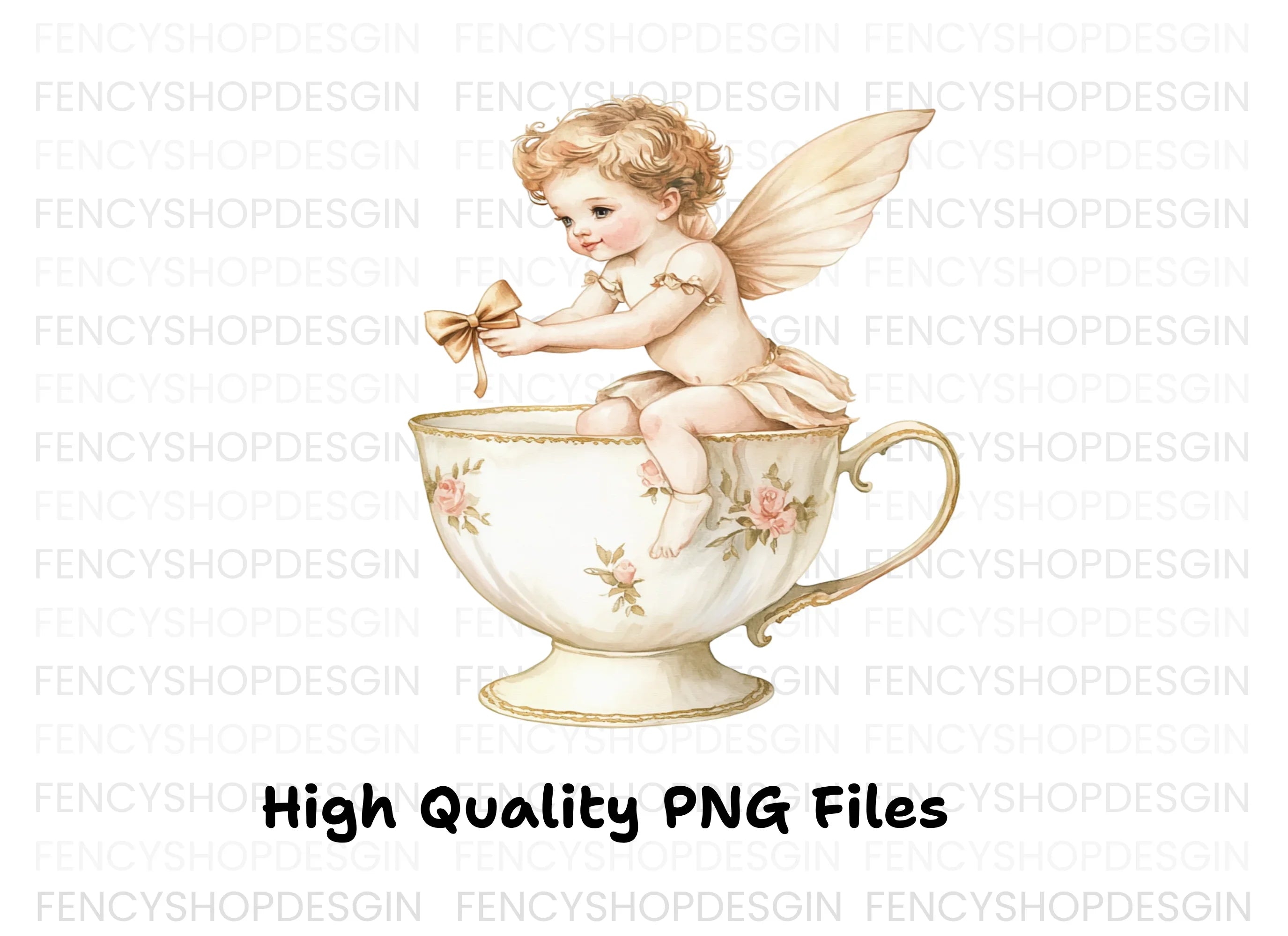 Cute Angel Babies in Teacups Clipart Bundle