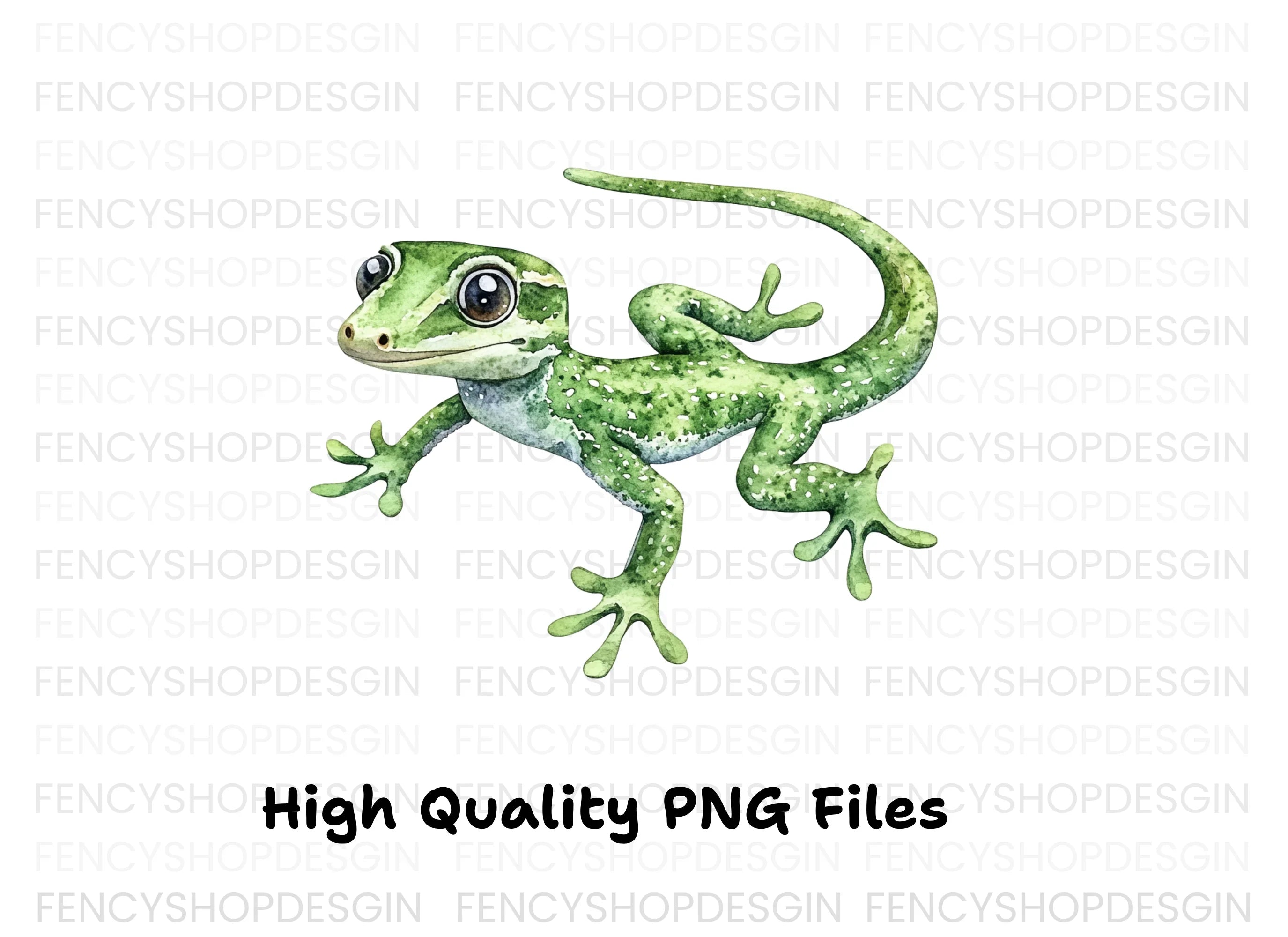 Cute Green Gecko Clipart Bundle