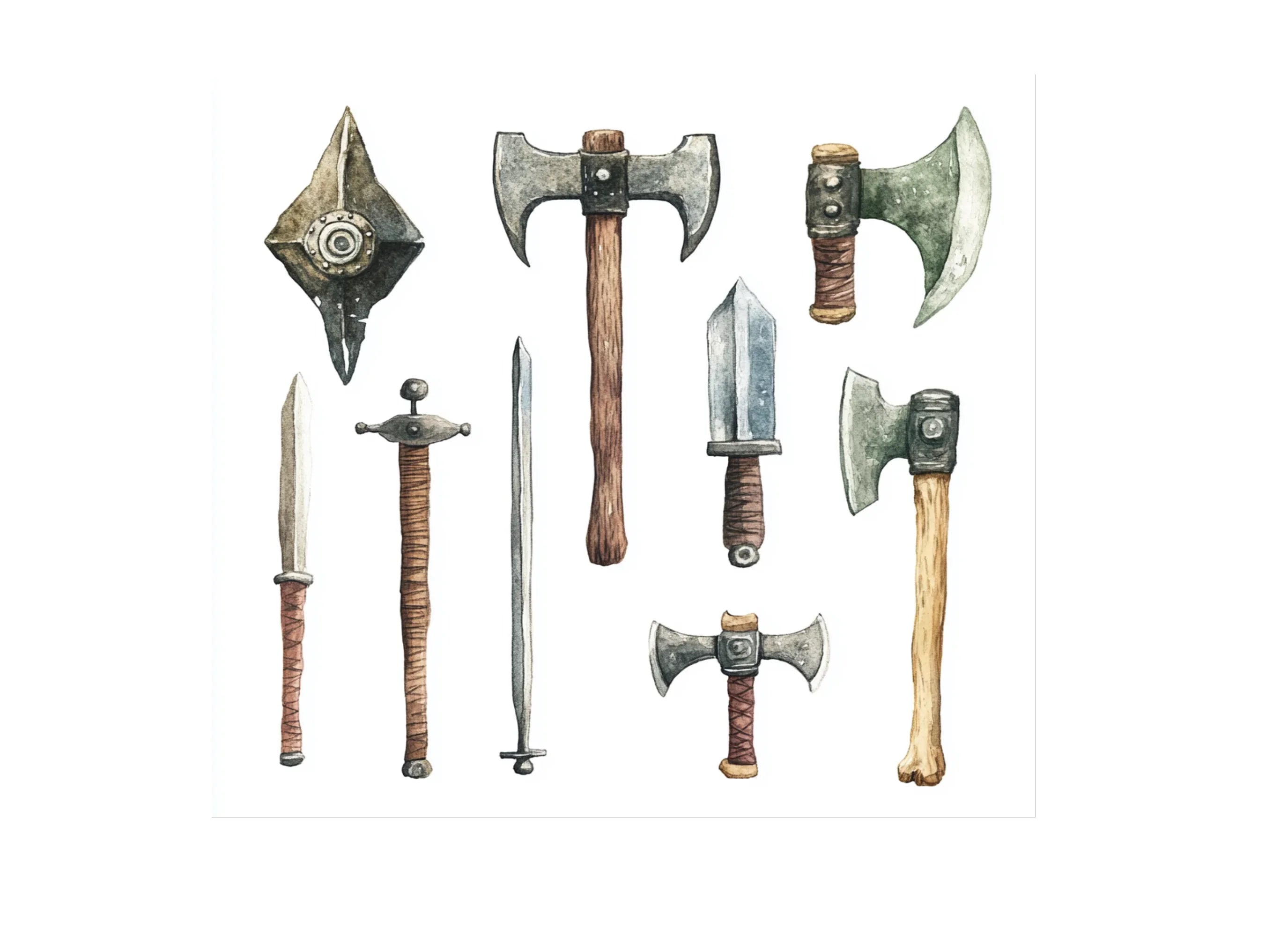 Viking Axes and Medieval Weapons Clipart Bundle