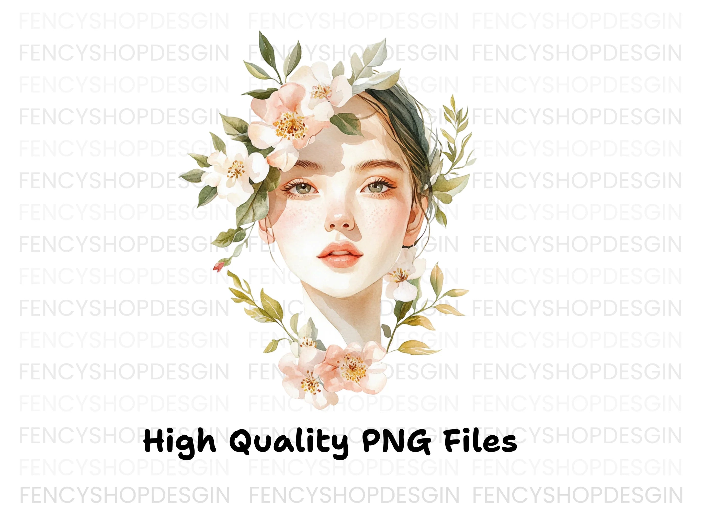 Beautiful Girl with Floral Crown Clipart Bundle