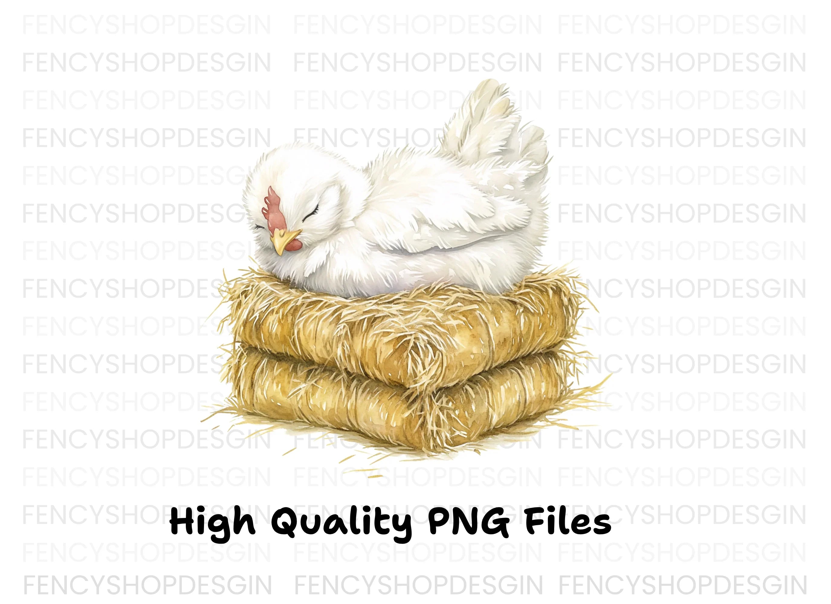 Sleeping White Chickens on Hay Bales Clipart Bundle