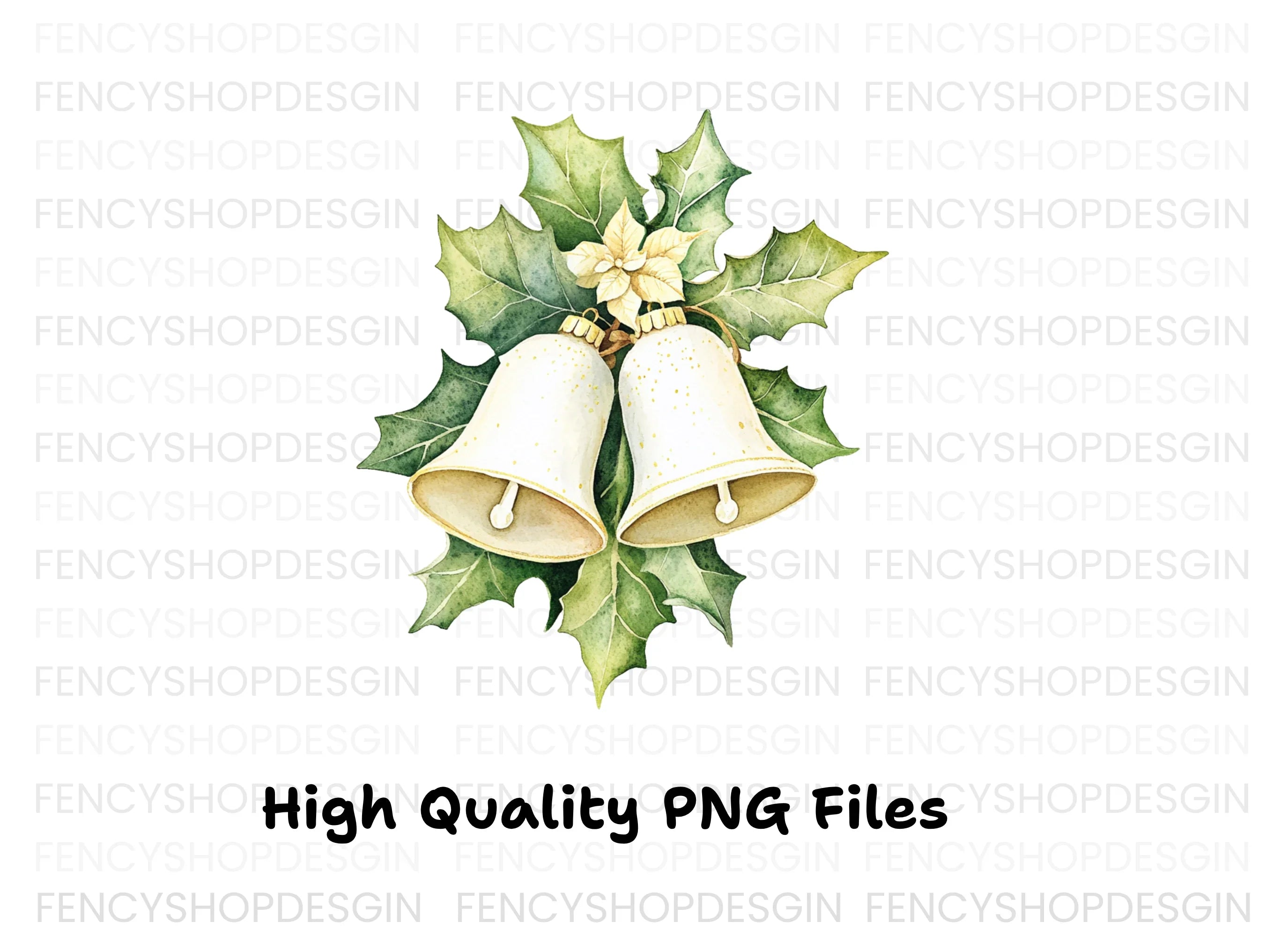 Elegant White Christmas Bells Clipart Bundle