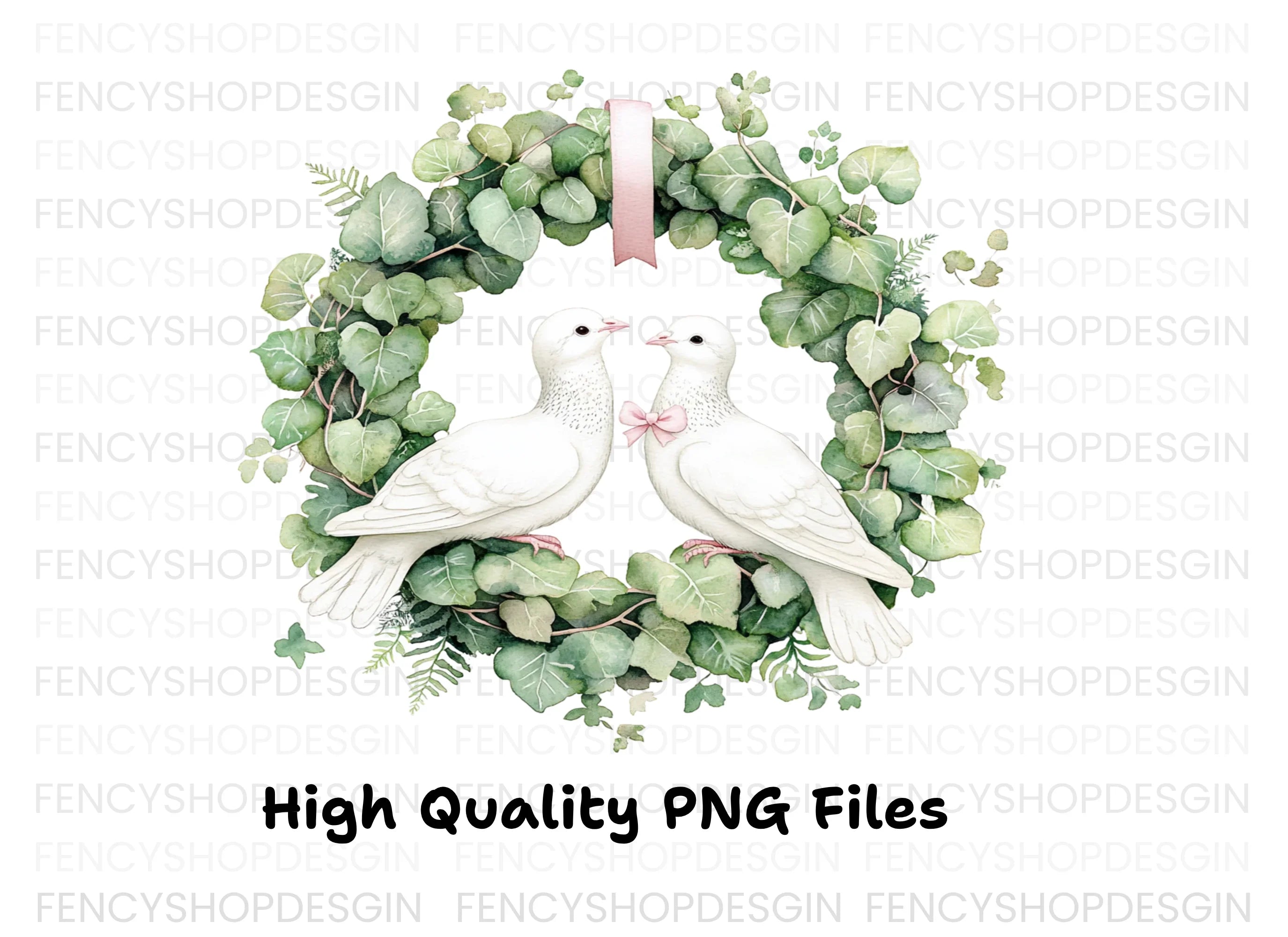 Doves in Greenery Wreath Clipart Bundle