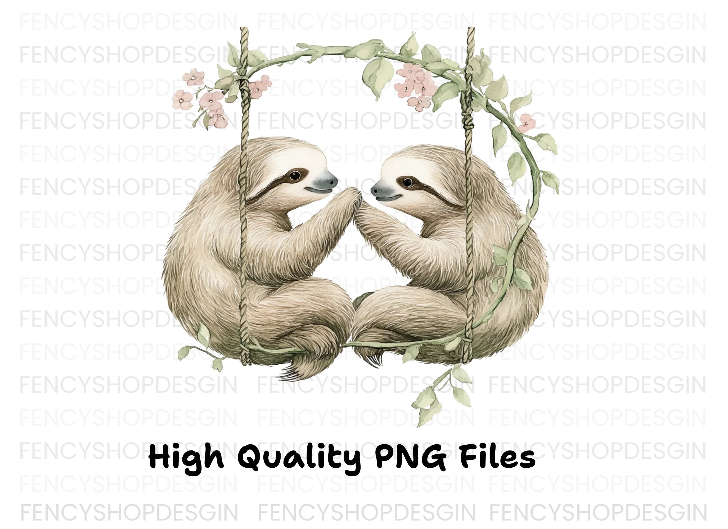 Cute Sloth Couple on Swings Clipart Bundle
