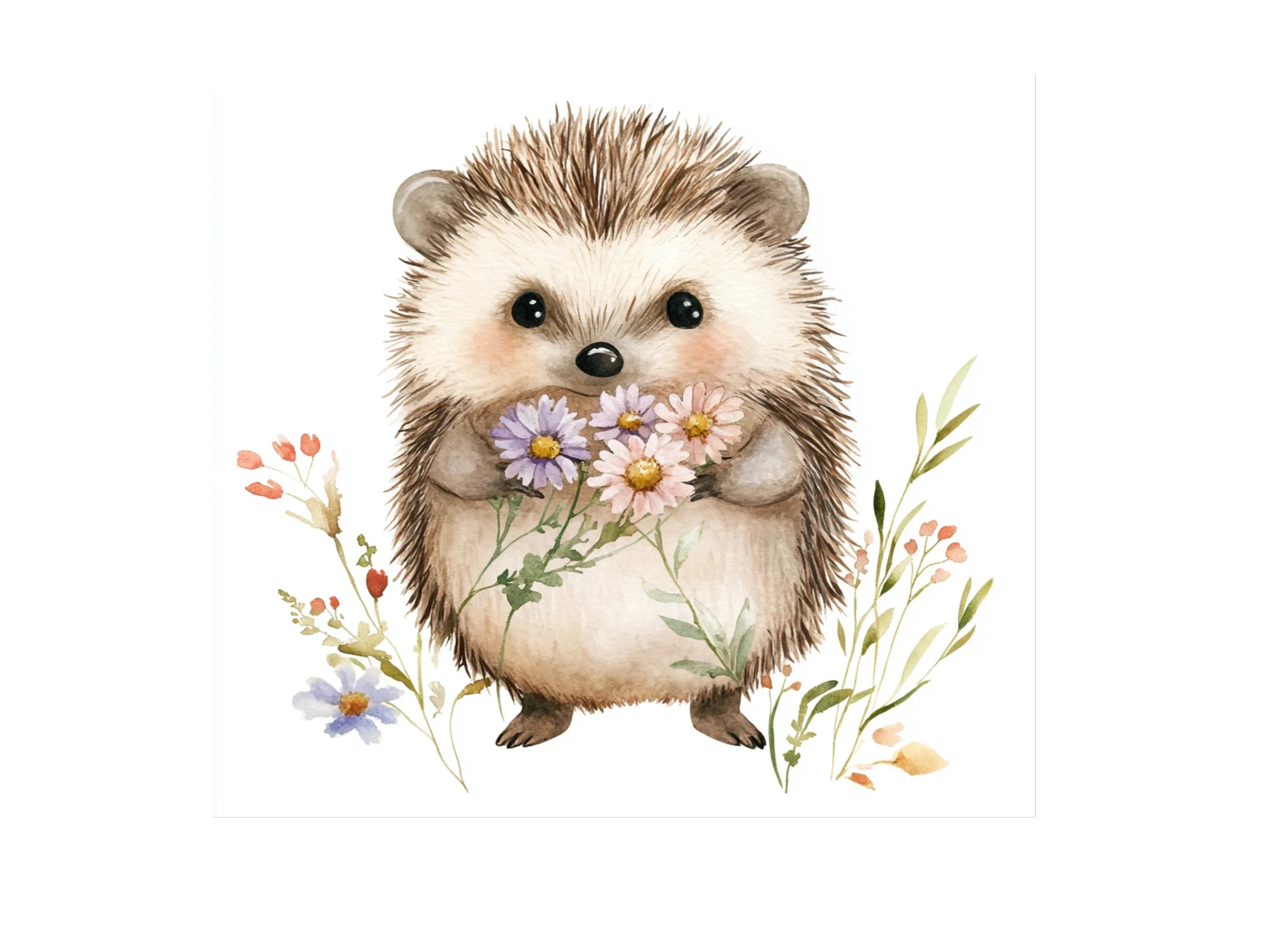 Sweet Hedgehog Floral Clipart Bundle