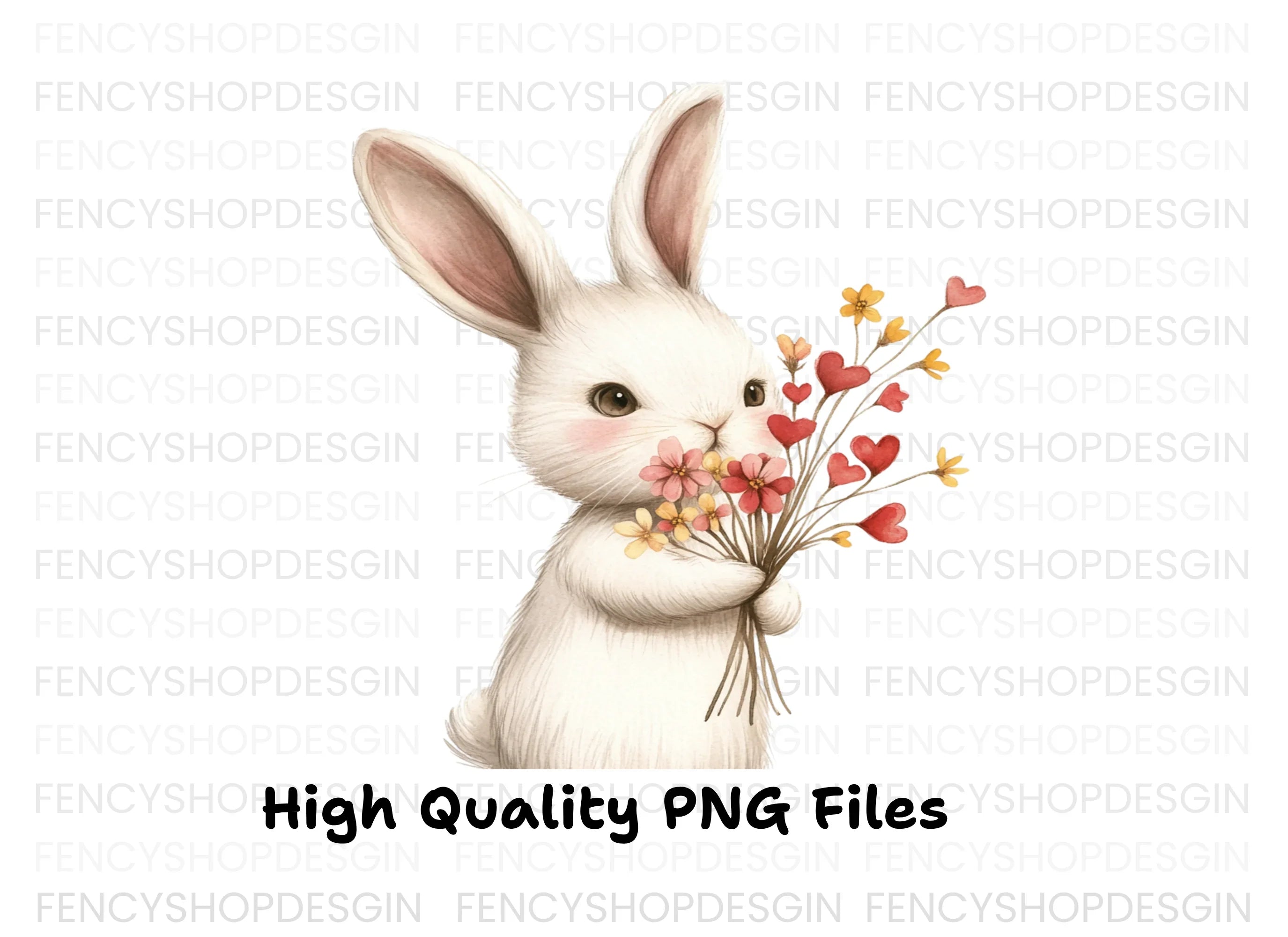 Cute Bunny with Flower Bouquets Clipart Bundle