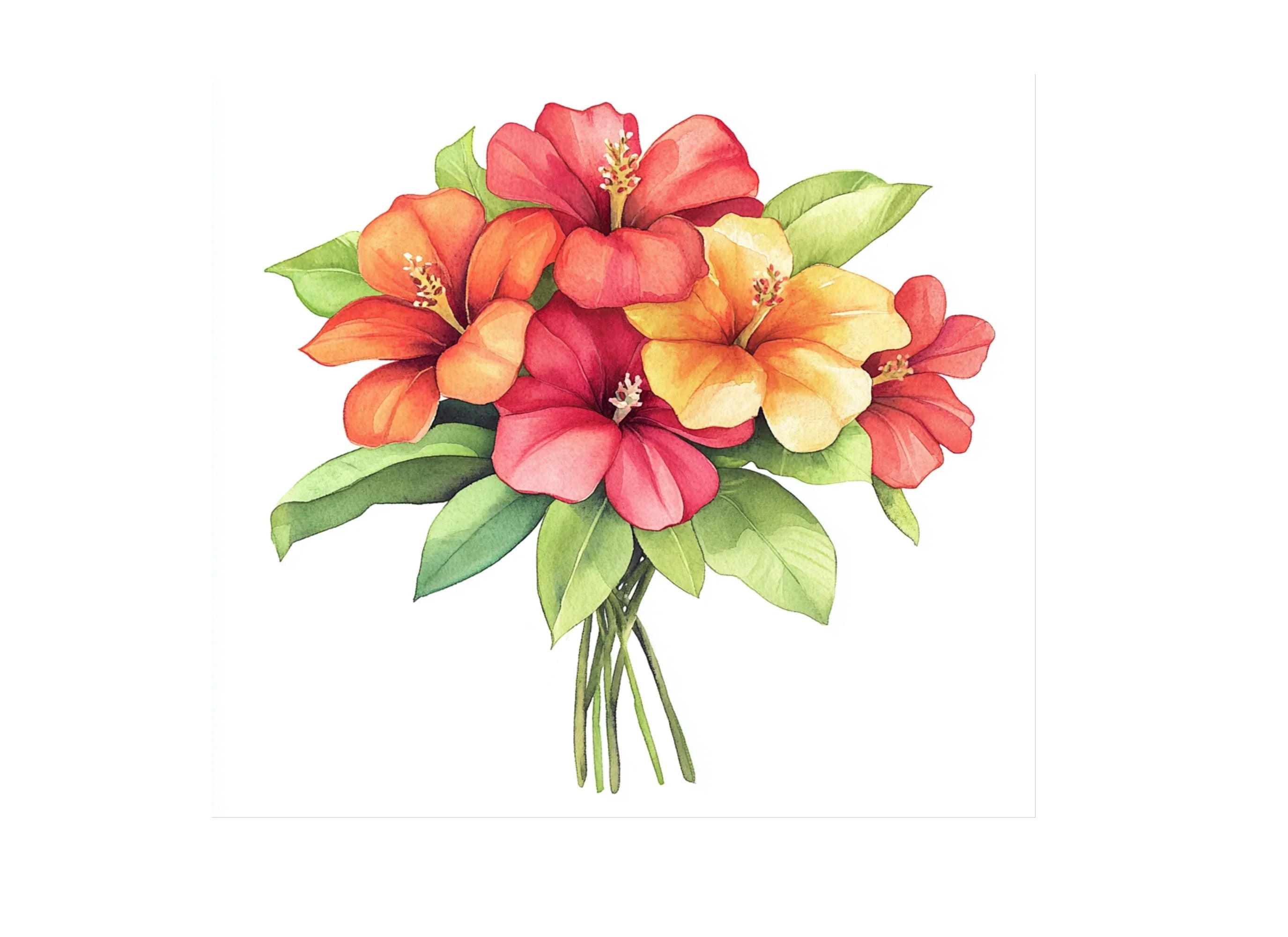 Tropical Hibiscus Flower Bouquets Clipart Bundle