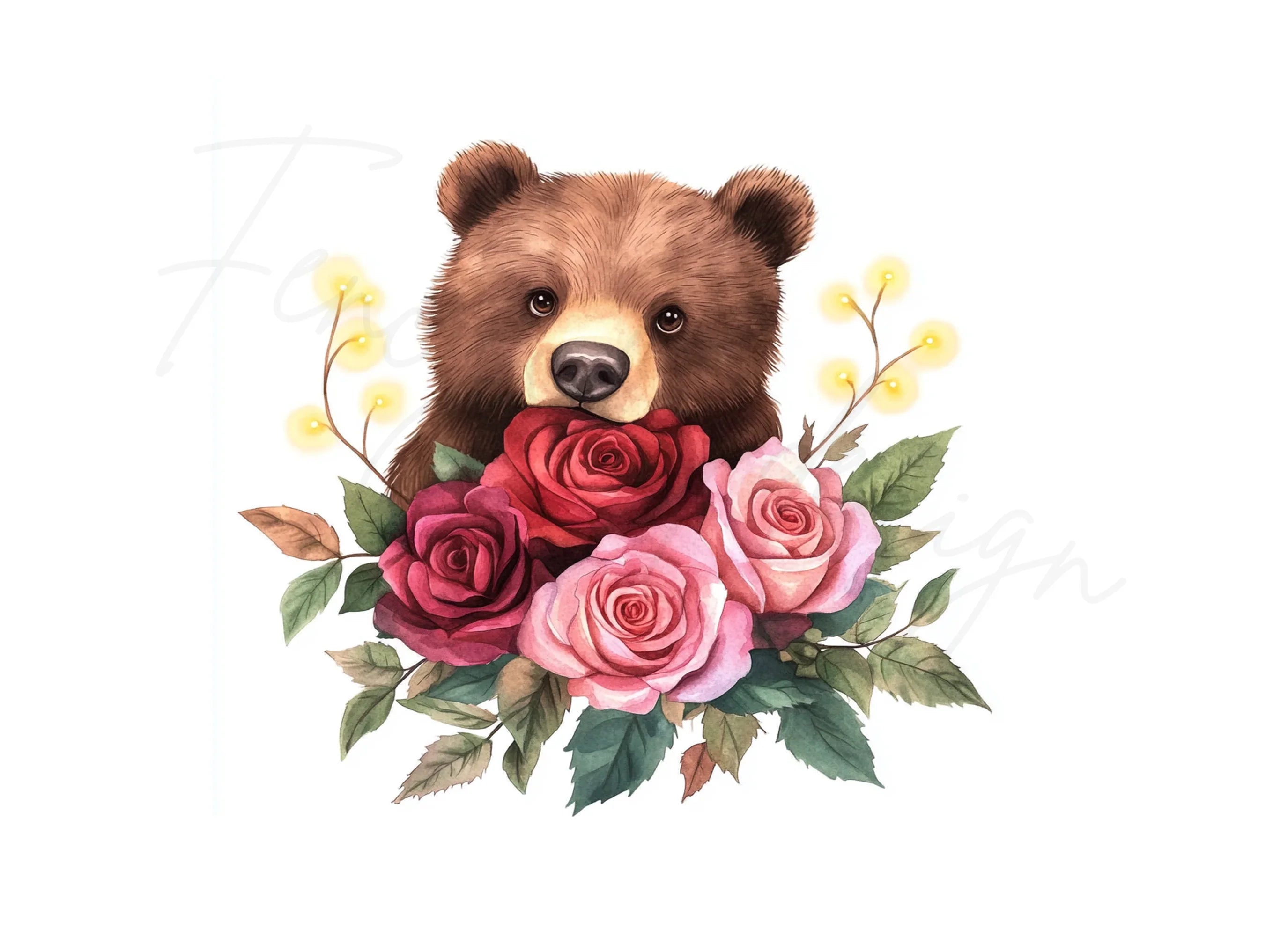 Cute Bear with Pink and Red Roses Clipart Bundle