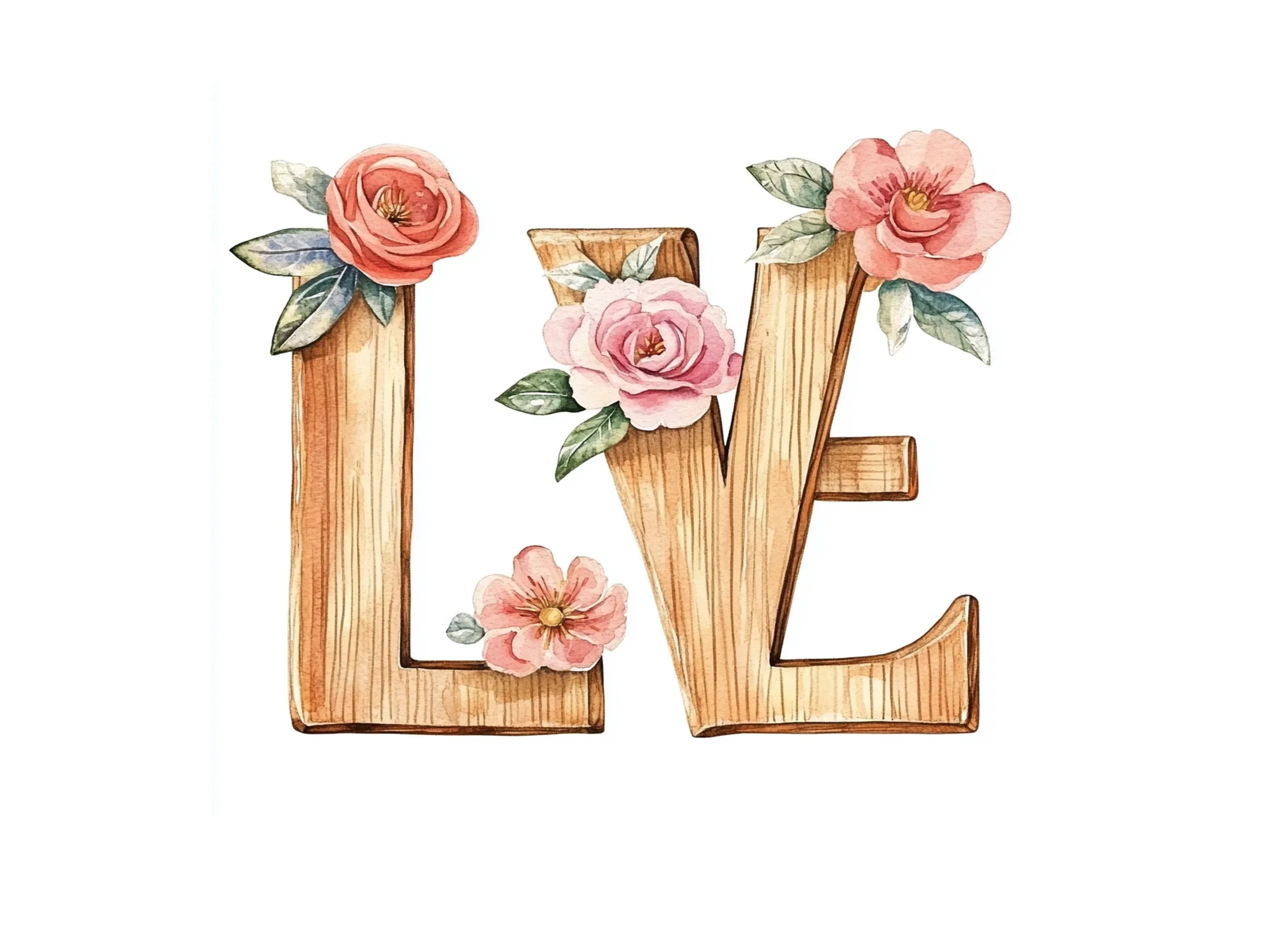 Wooden Love Letters Clipart Bundle