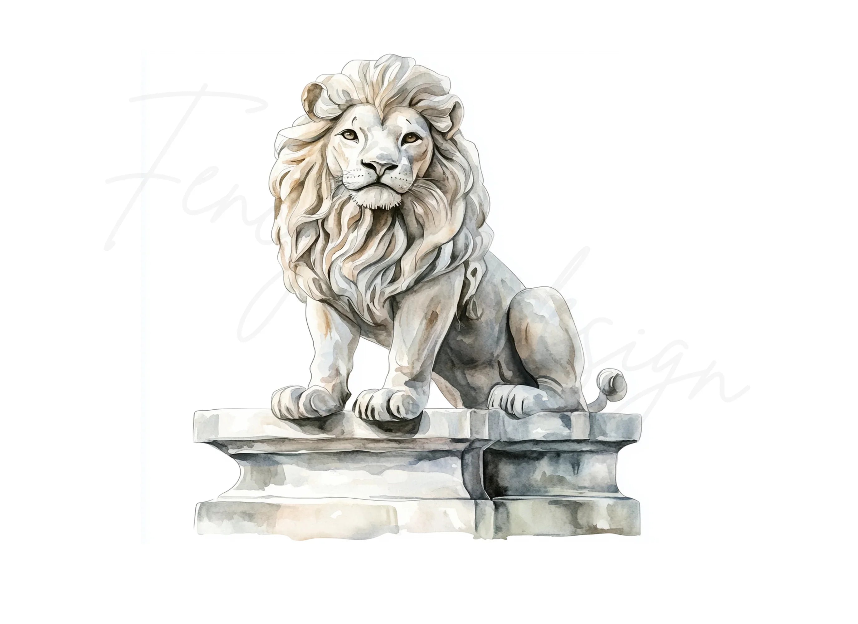 Majestic Lion Statues Clipart Bundle