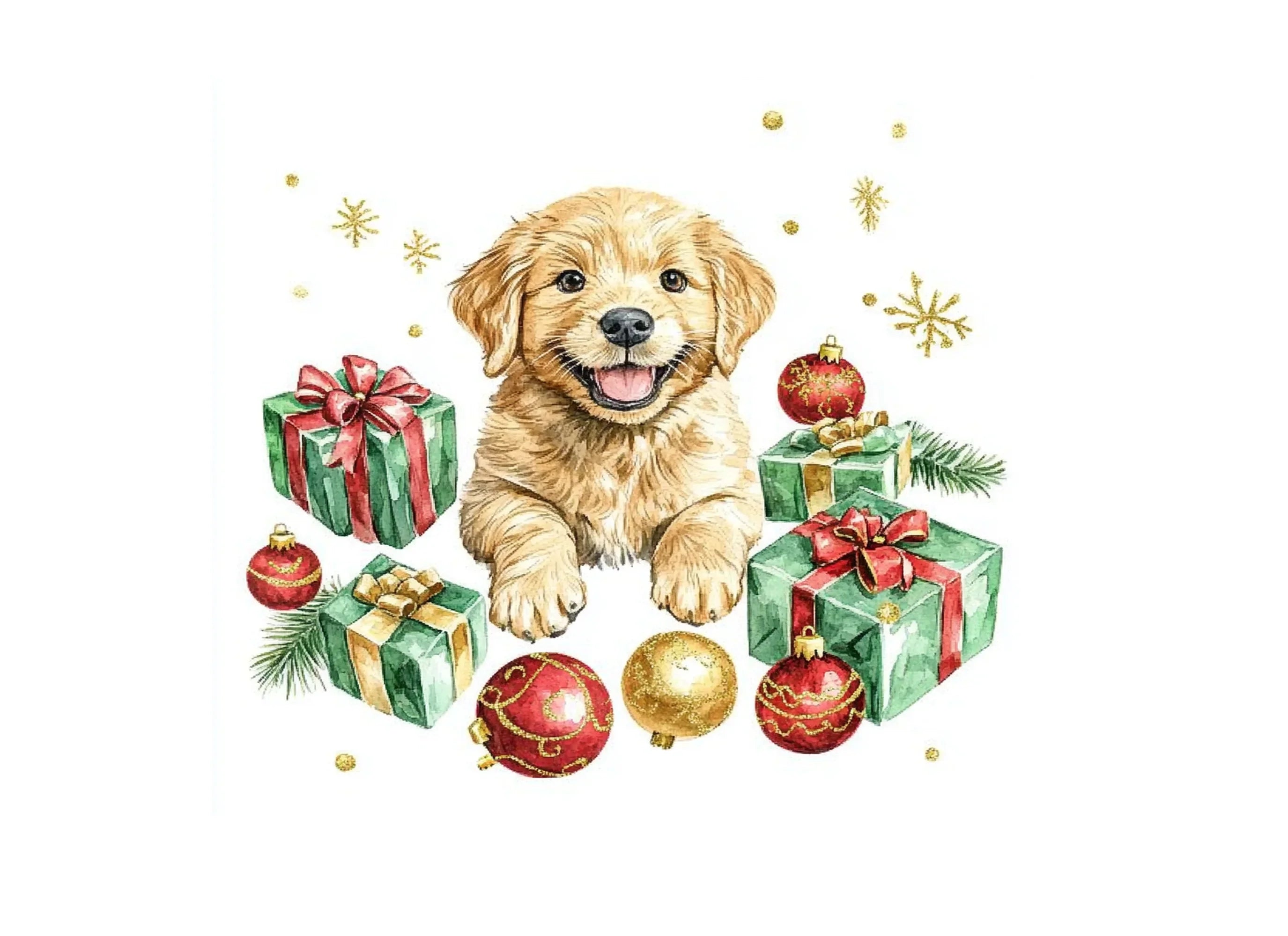 Happy Christmas Puppies with Presents Clipart Bundle