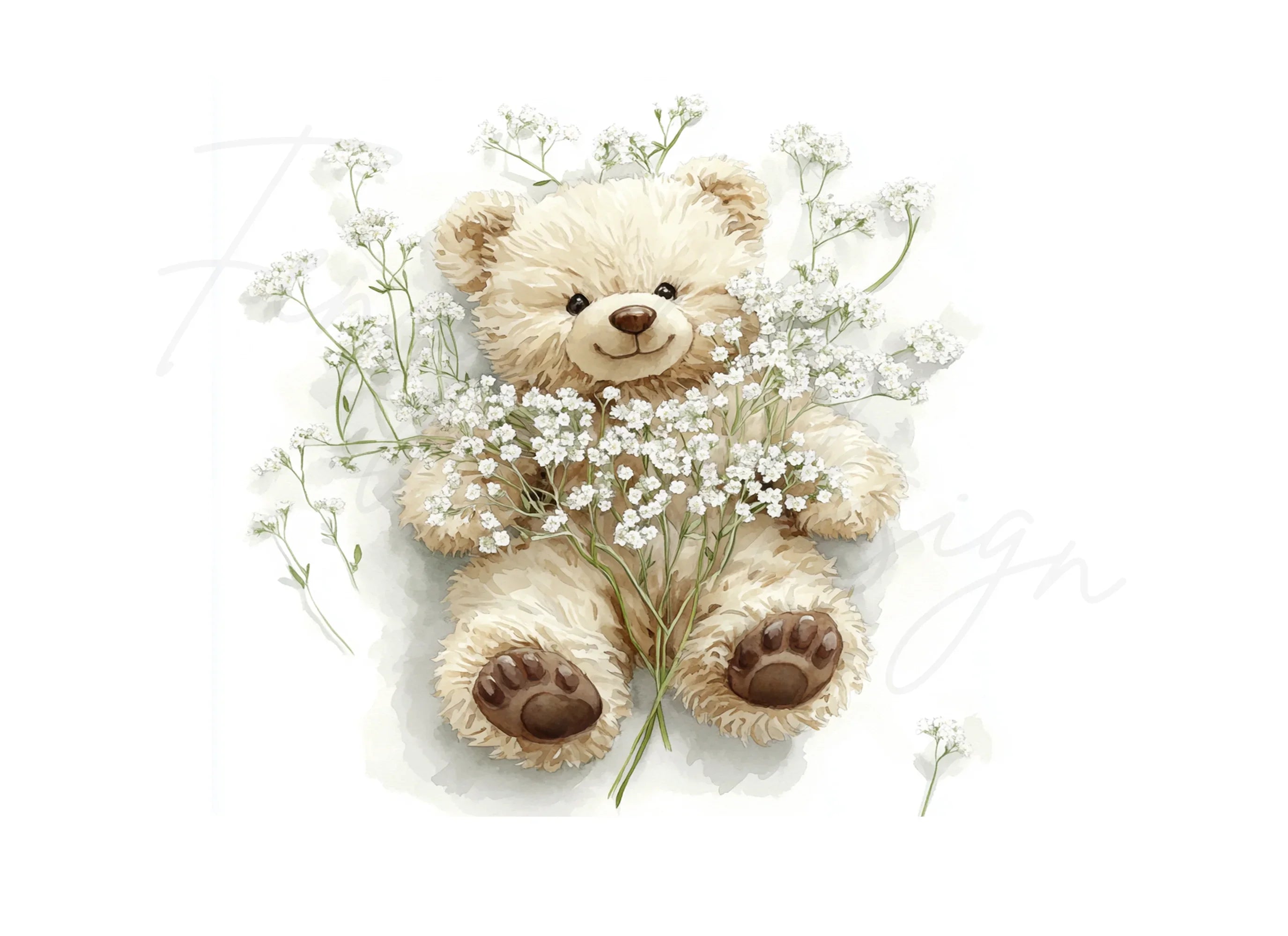 Teddy Bear with Baby Breath Clipart Bundle