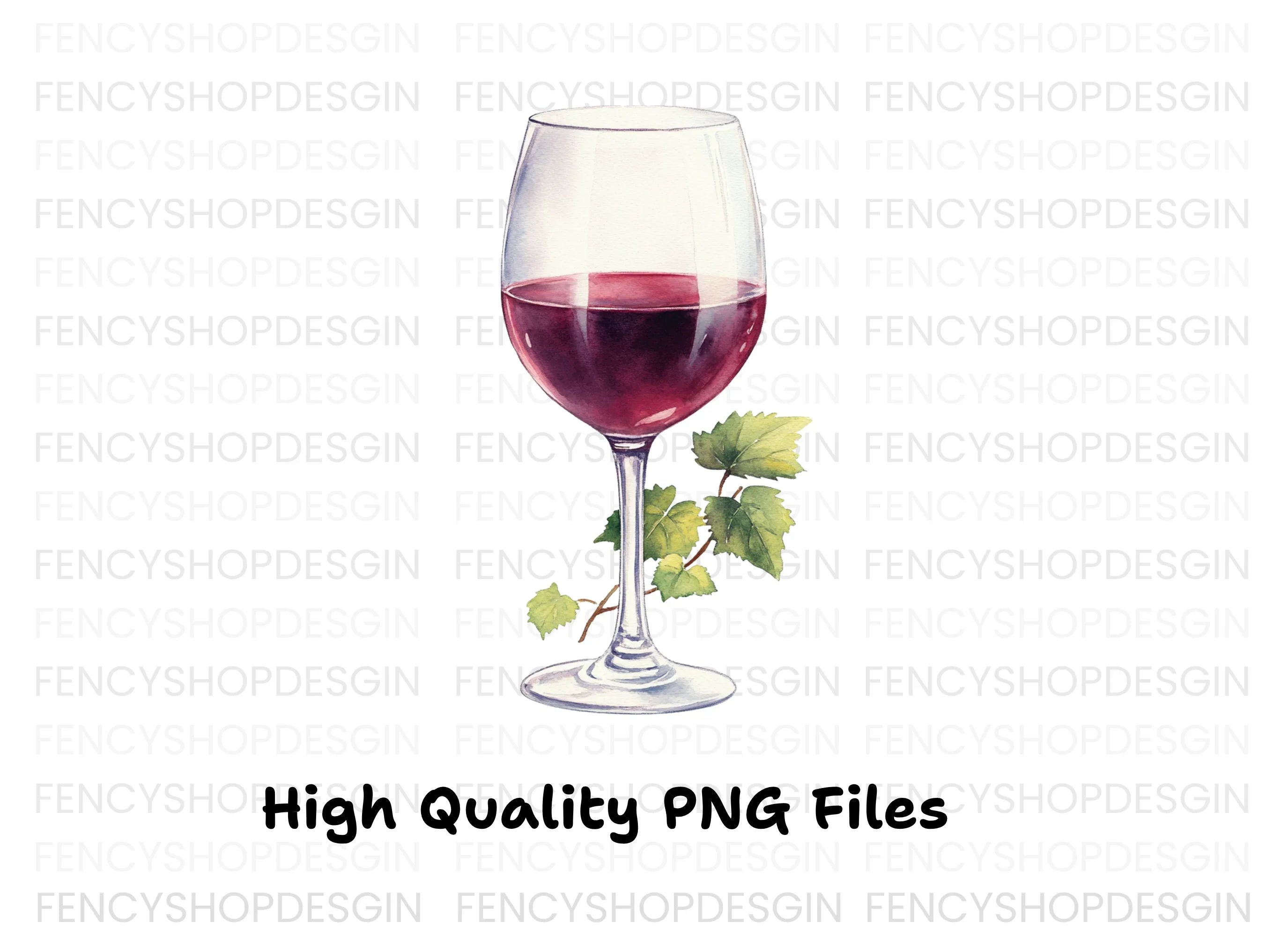 Red Wine Glasses with Grapes Clipart Bundle