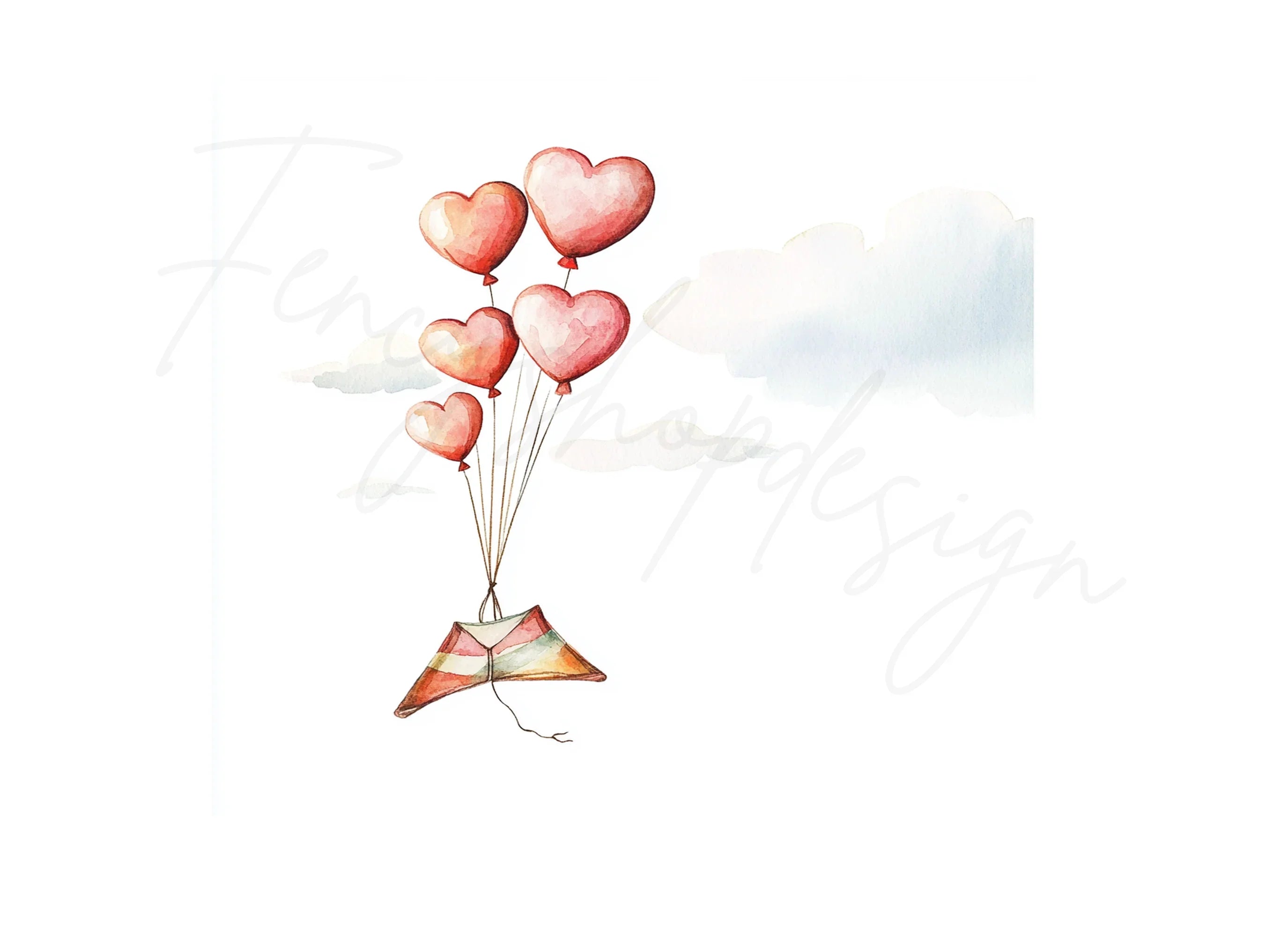 Heart Balloons with Kite Clipart Bundle