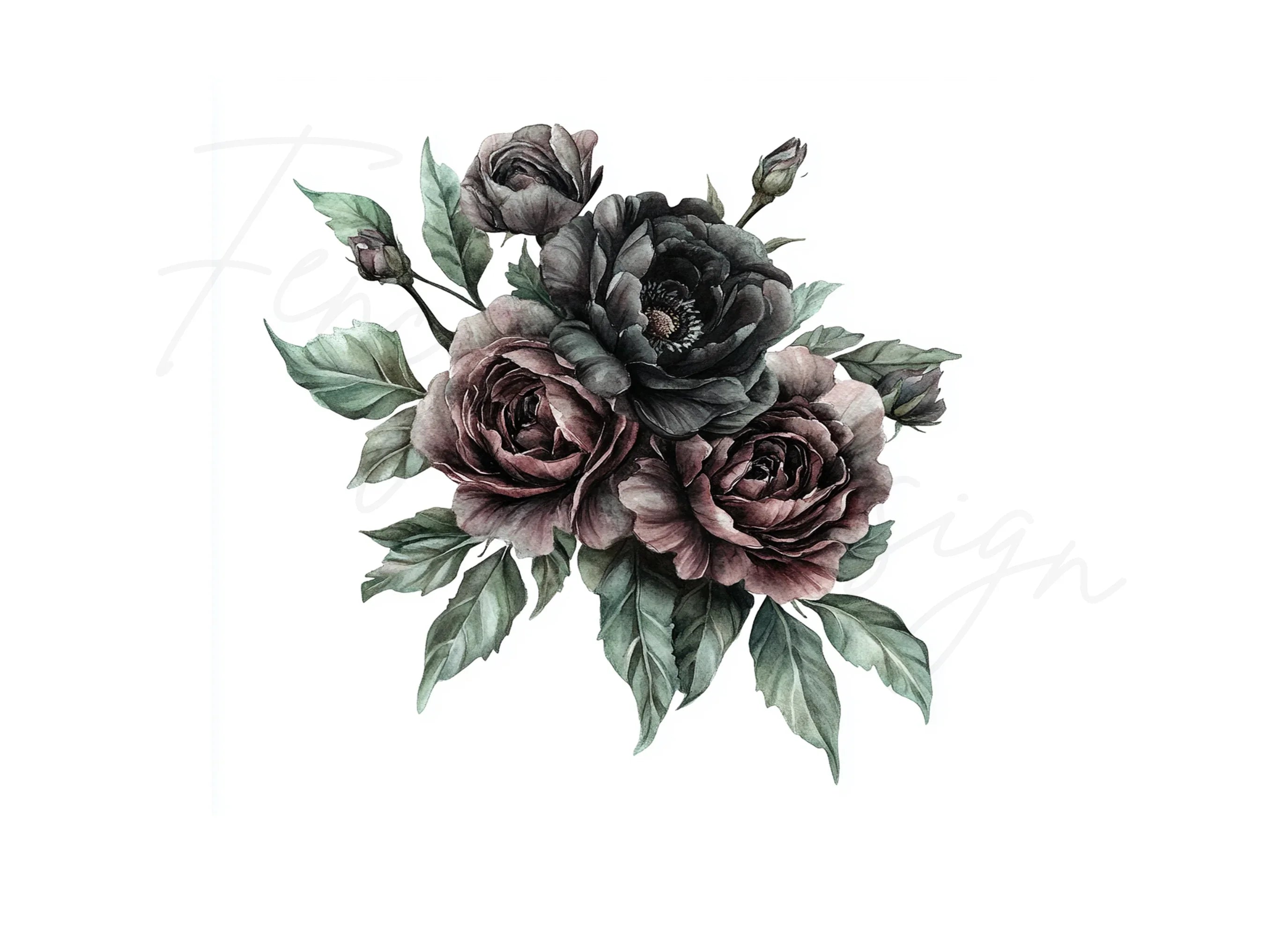 Dark Floral Clipart Bundle