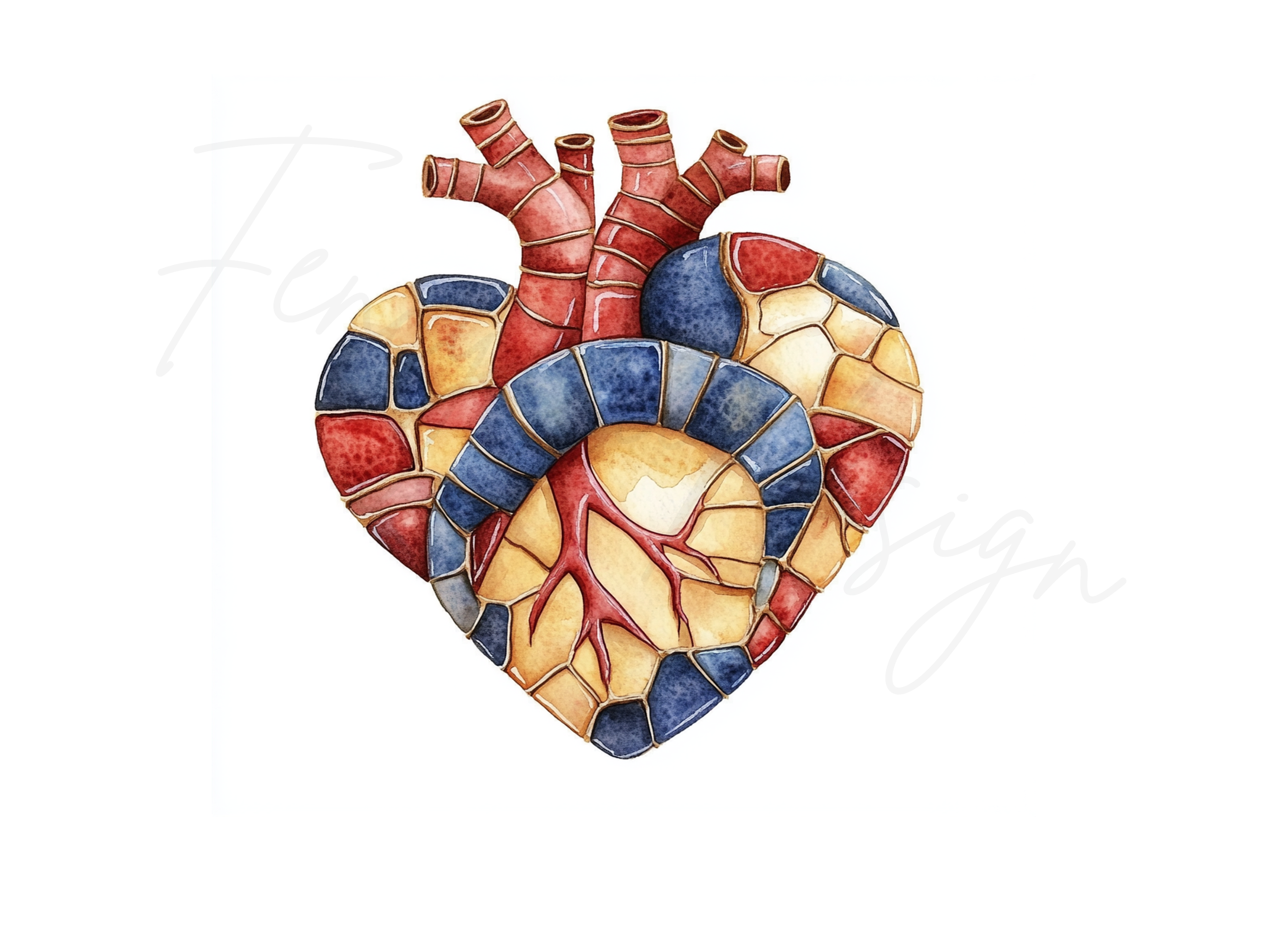 Anatomical Stained Glass Heart Clipart Bundle
