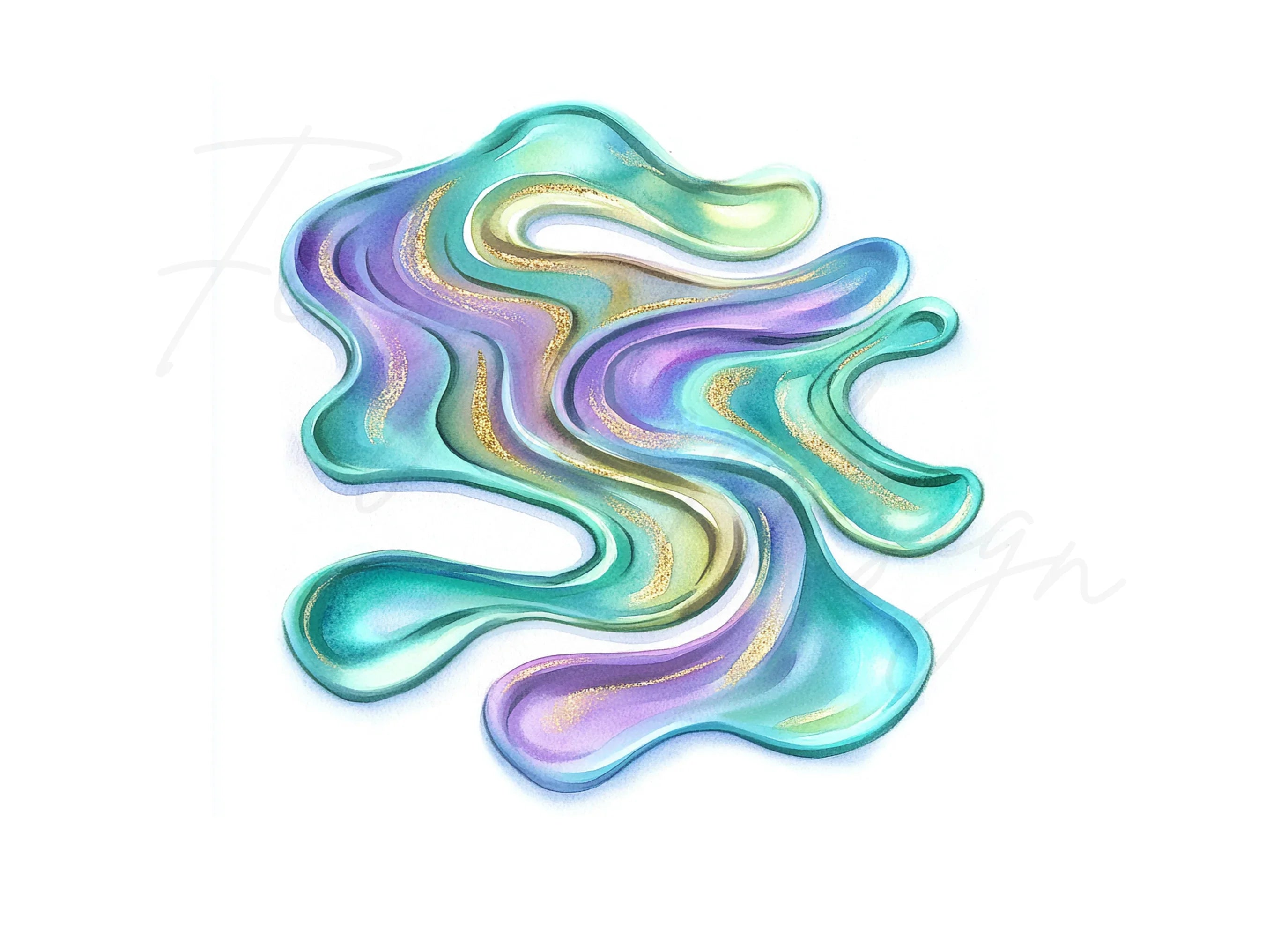 Abstract Iridescent Swirls Clipart Bundle