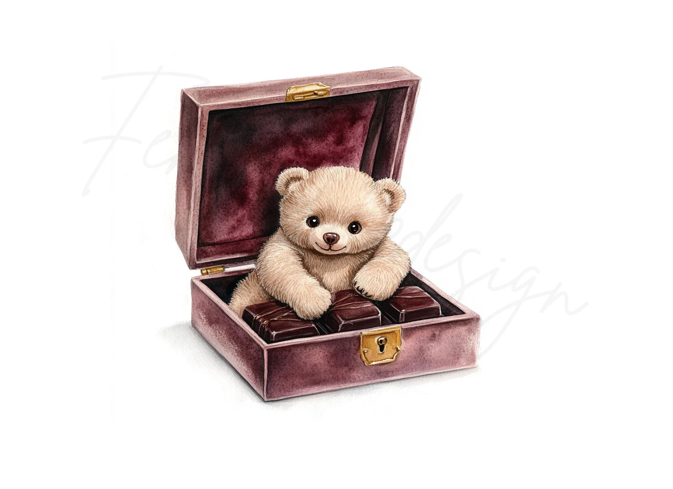 Cute Teddy Bear in Velvet Chocolate Box Clipart Bundle