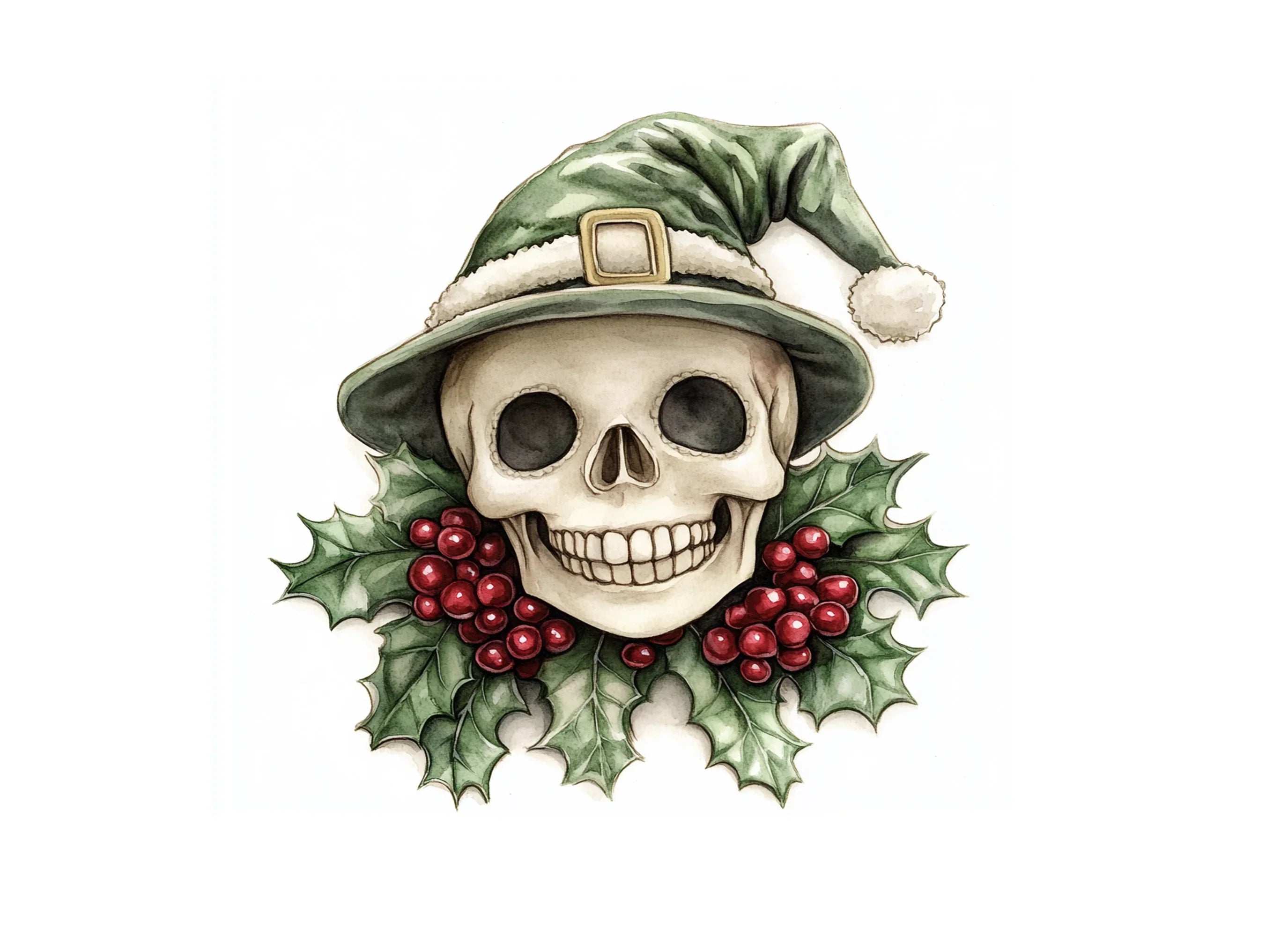 Elf Skulls with Holly Berries Clipart Bundle