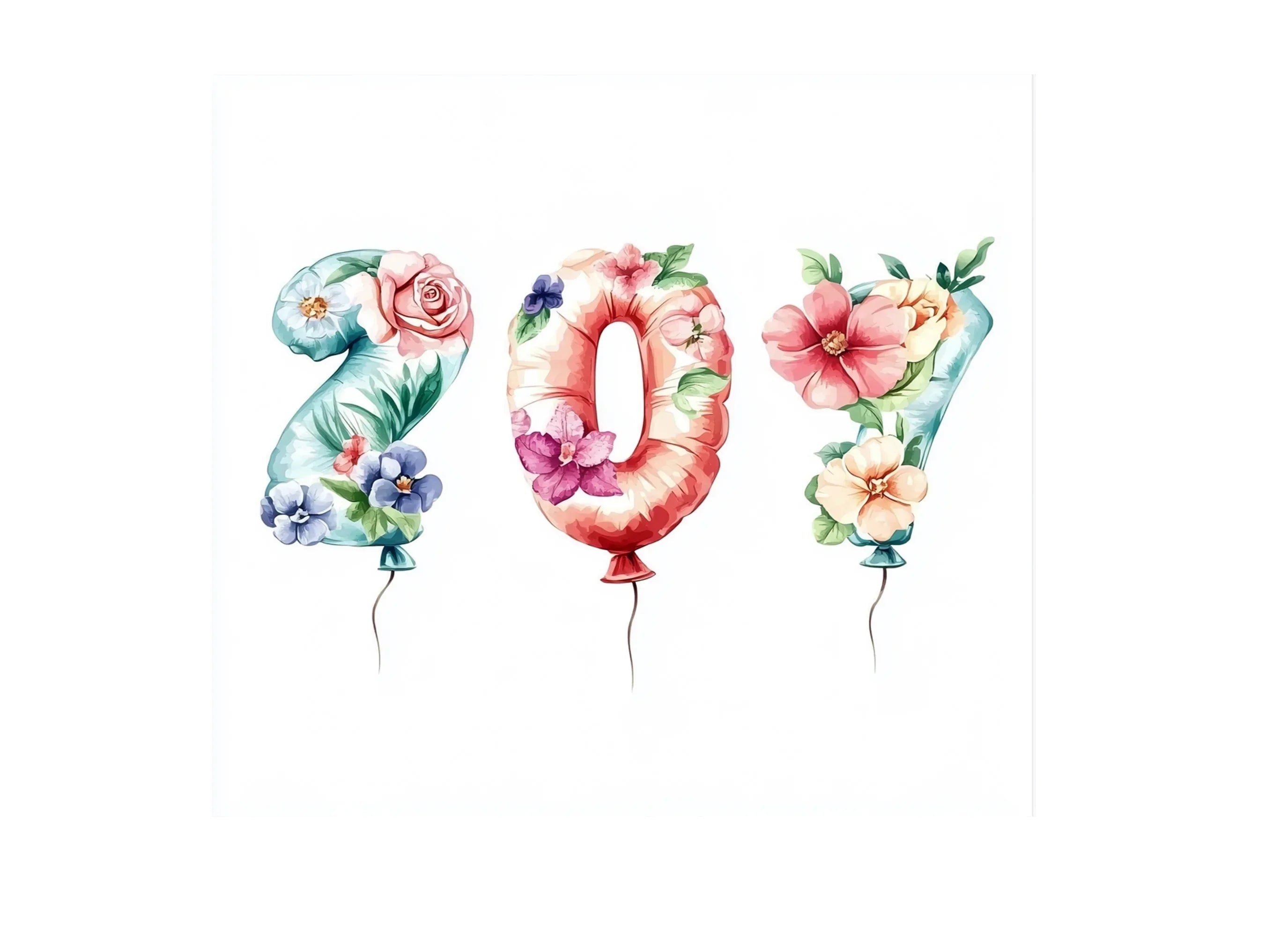 Floral Number Balloons Clipart Bundle