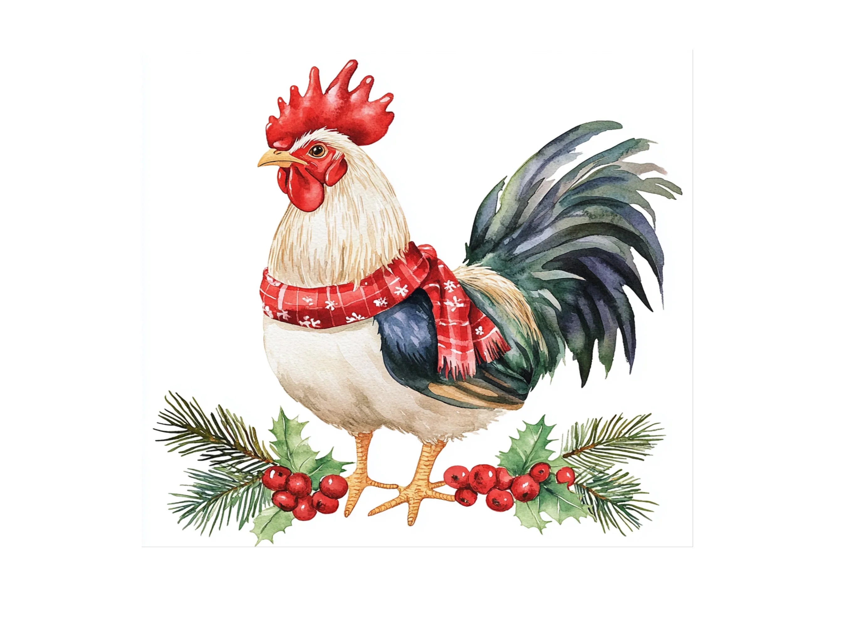 Festive Christmas Rooster Clipart Bundle