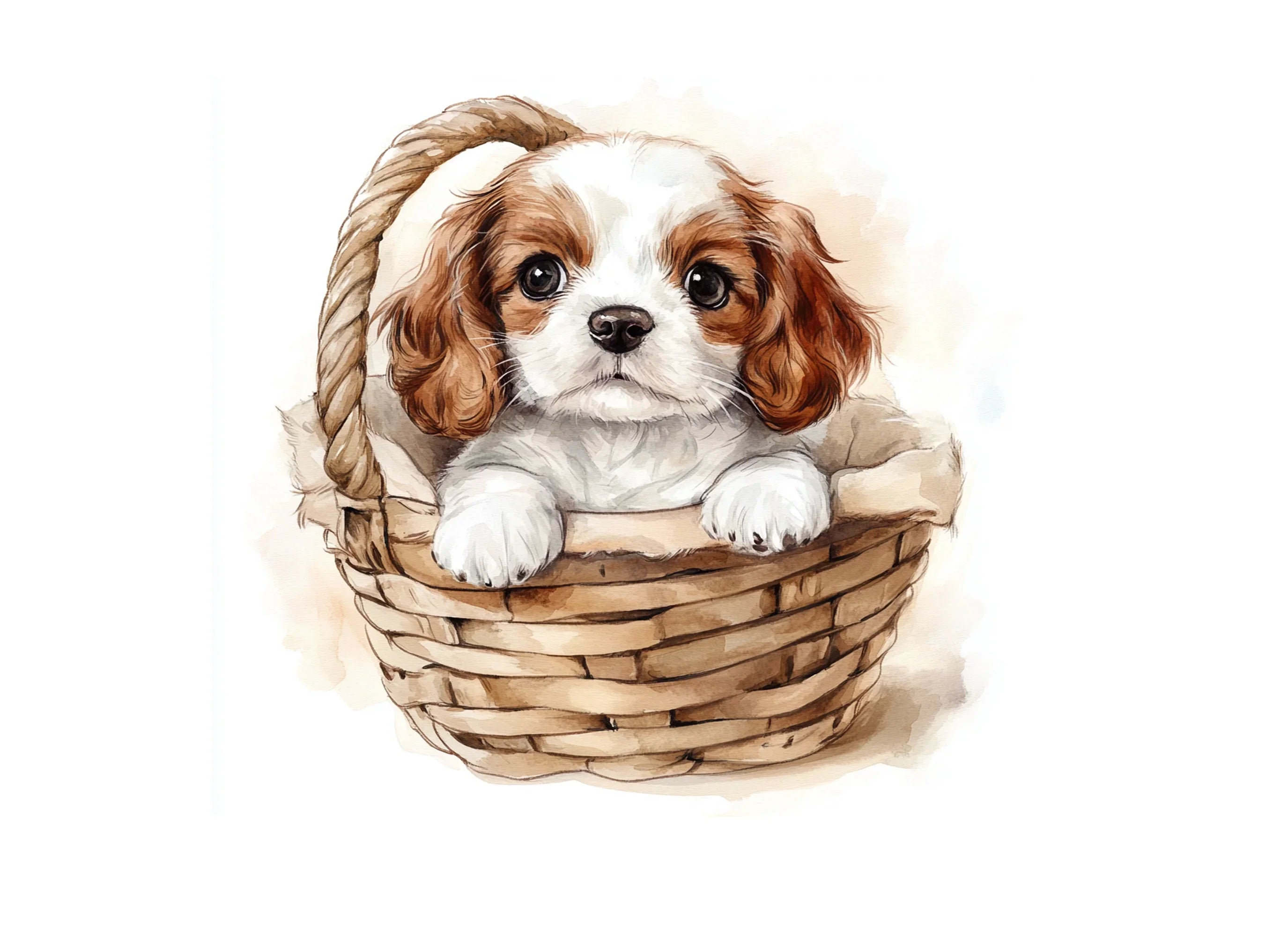 Cute Puppy in Basket Clipart Bundle