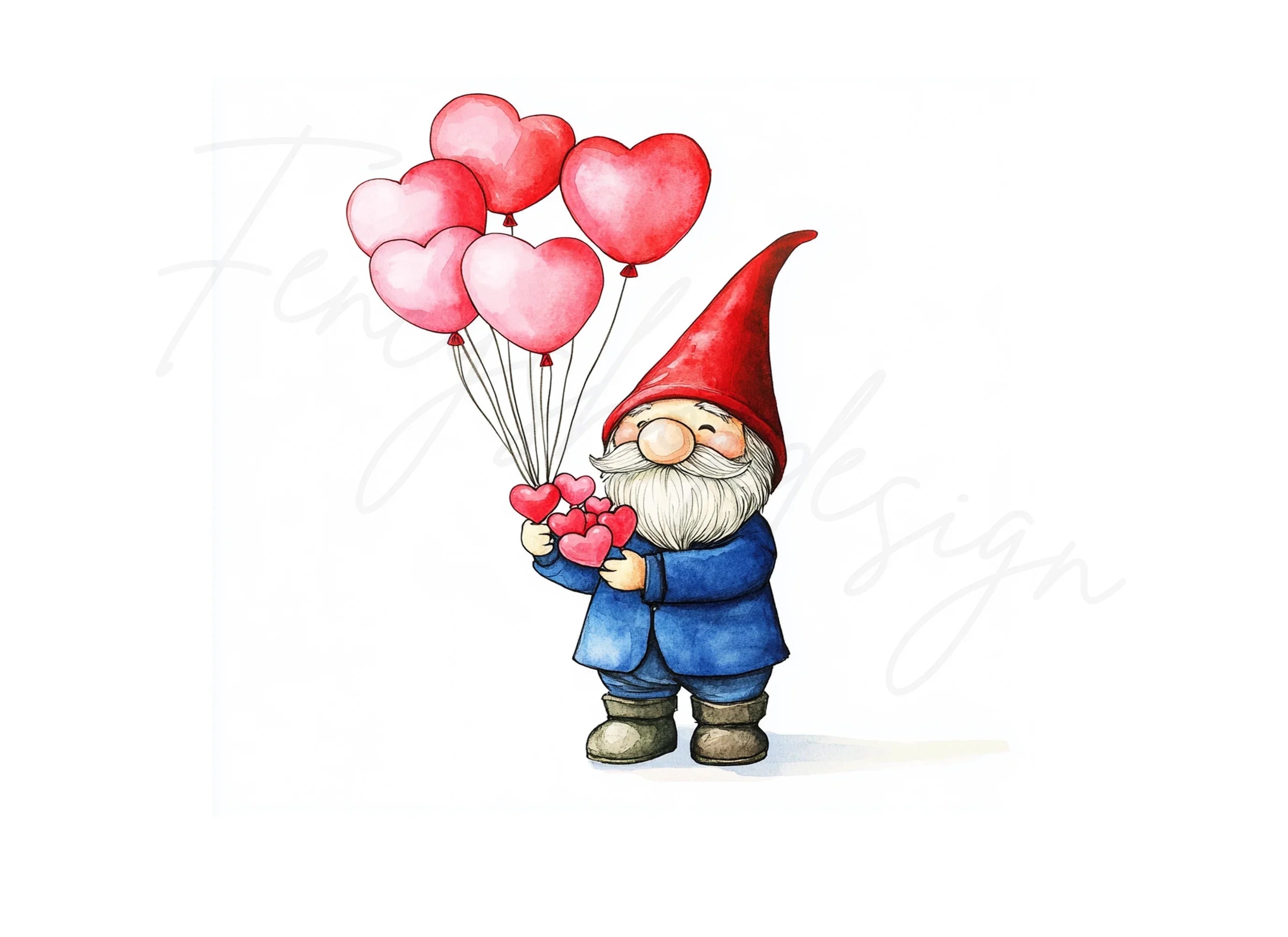 Cute Gnome with Heart Balloons Clipart Bundle