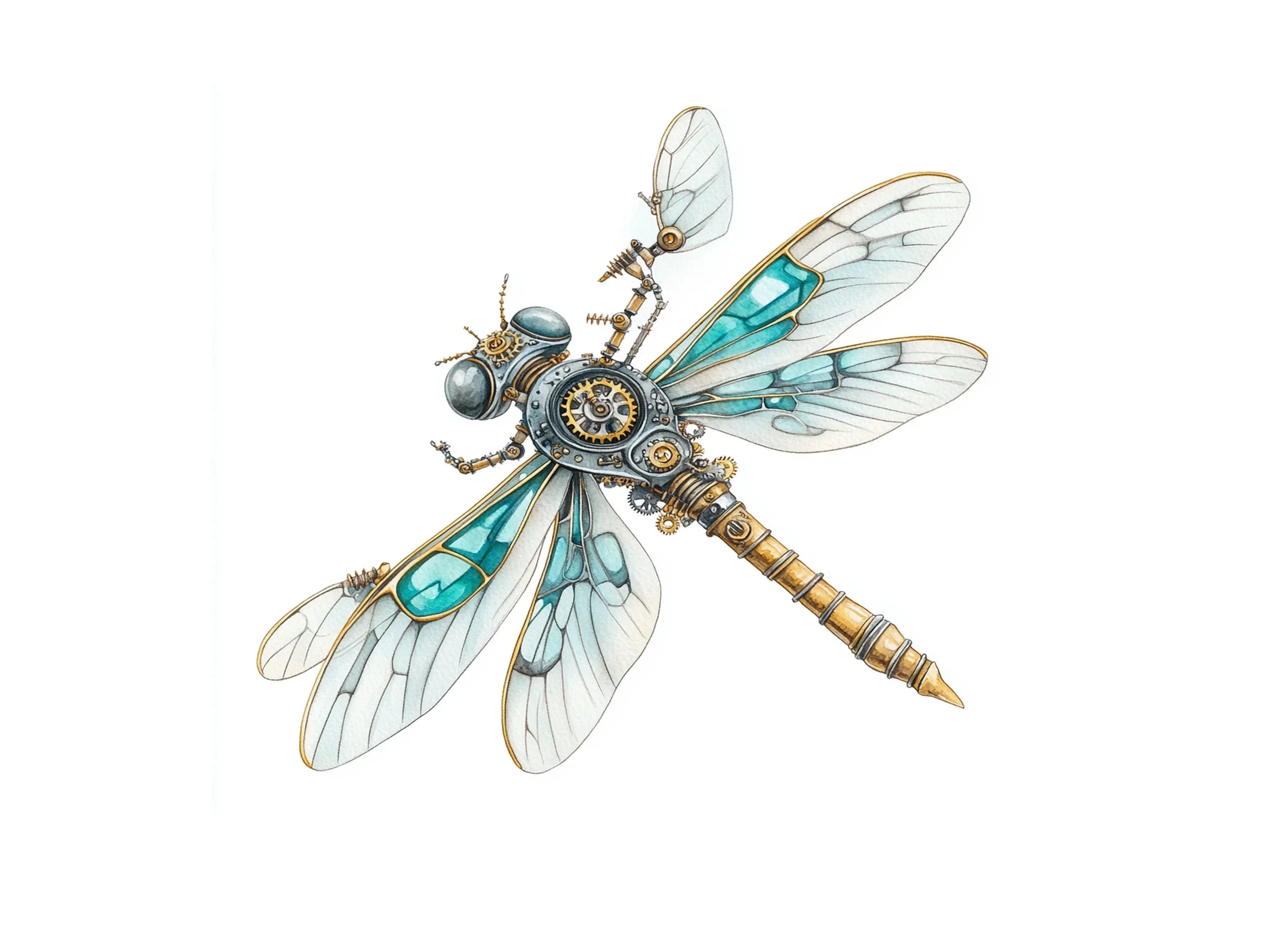 Teal Steampunk Dragonfly Clipart Bundle