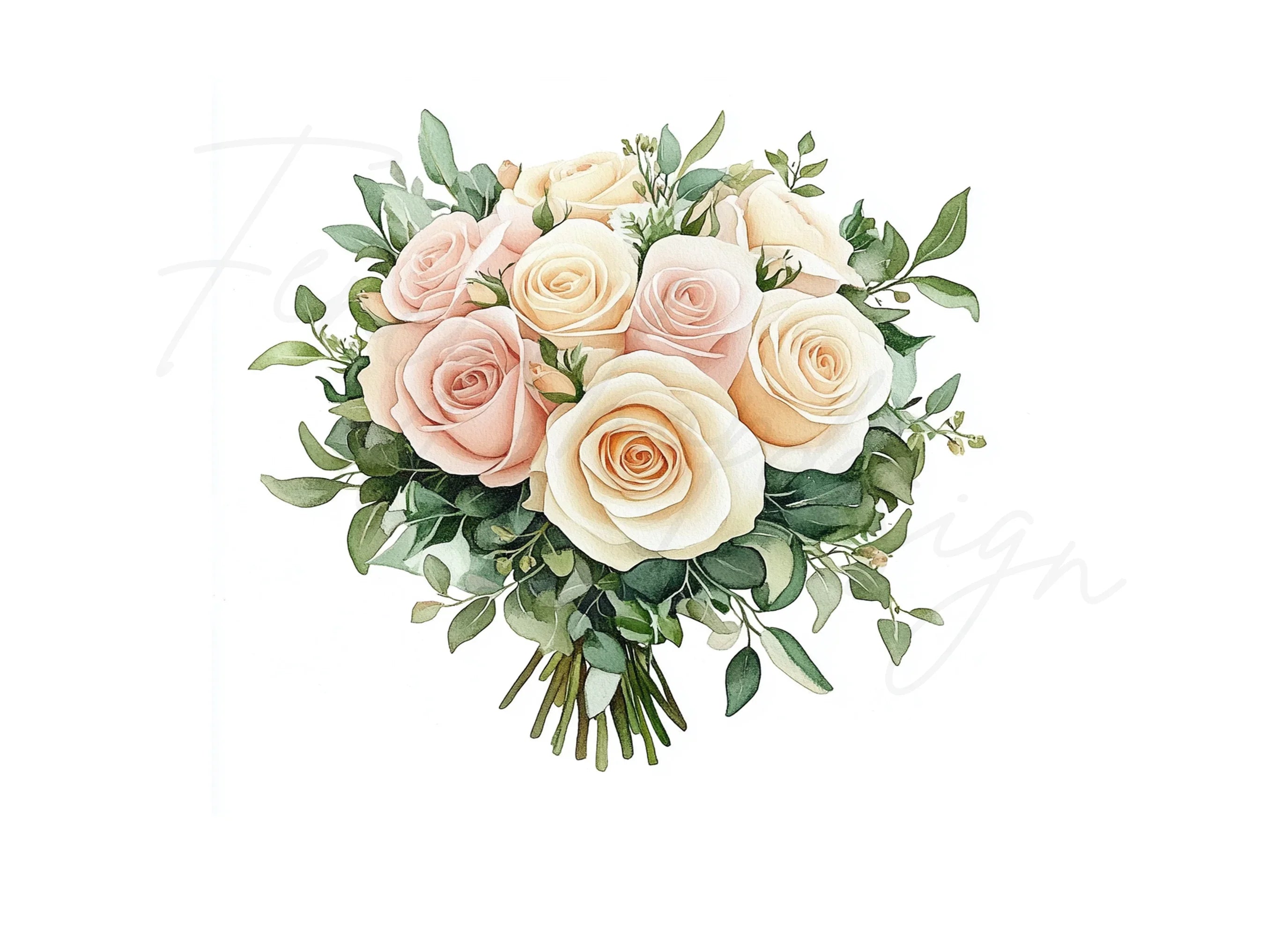Elegant Rose and Eucalyptus Bouquets Clipart Bundle