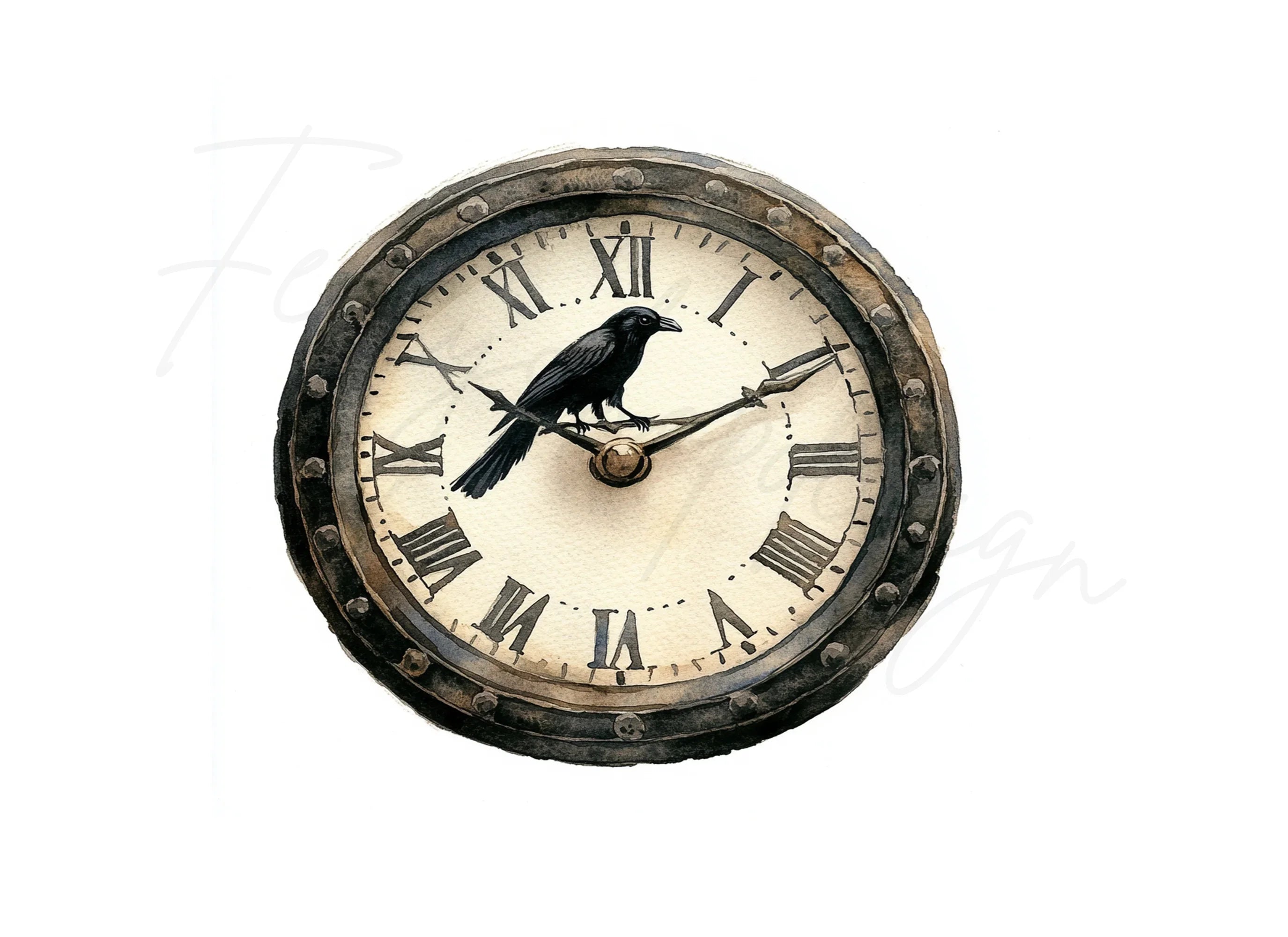 Steampunk Clock Face Raven Clipart Bundle