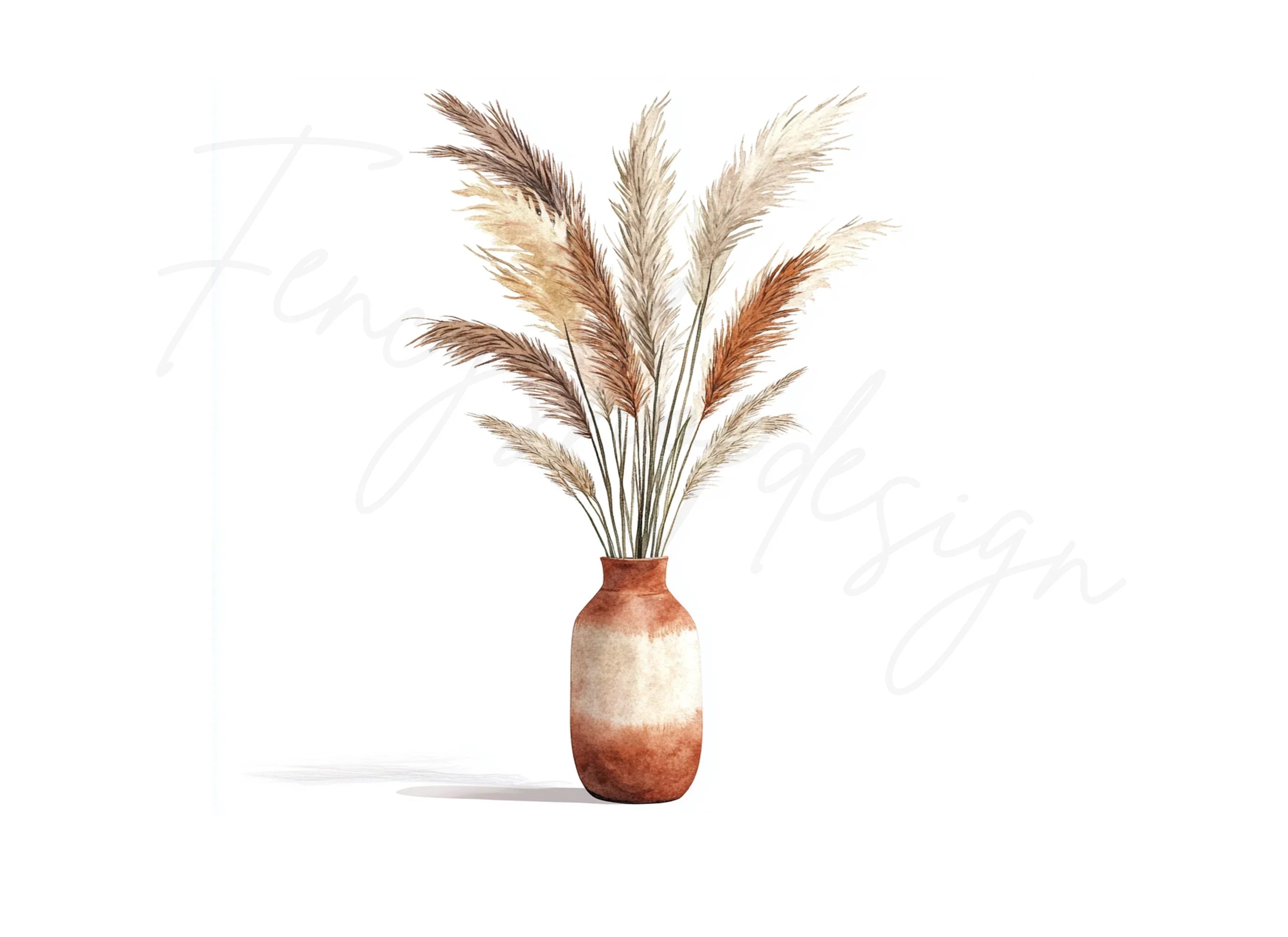 Boho Pampas Grass Vase Clipart Bundle