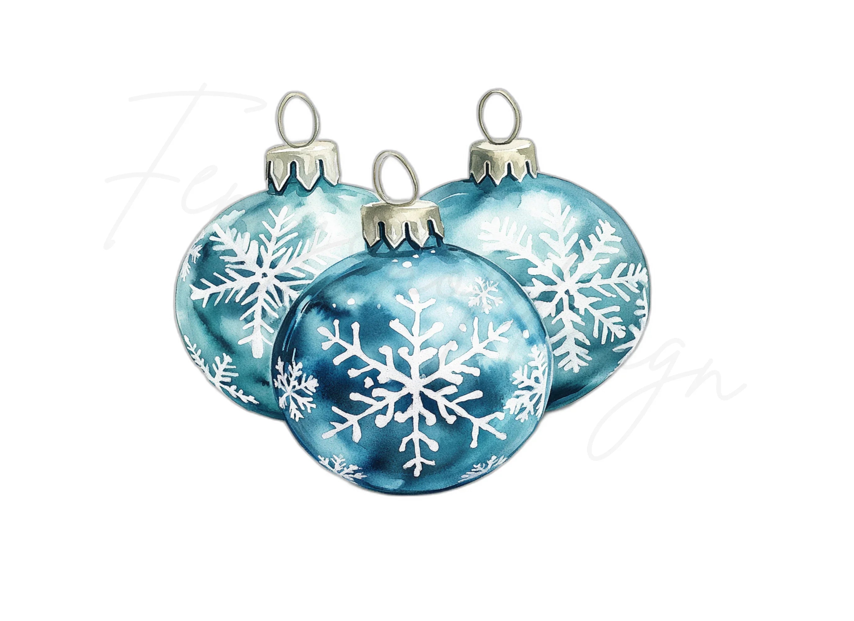 Blue Snowflake Ornaments Clipart Bundle