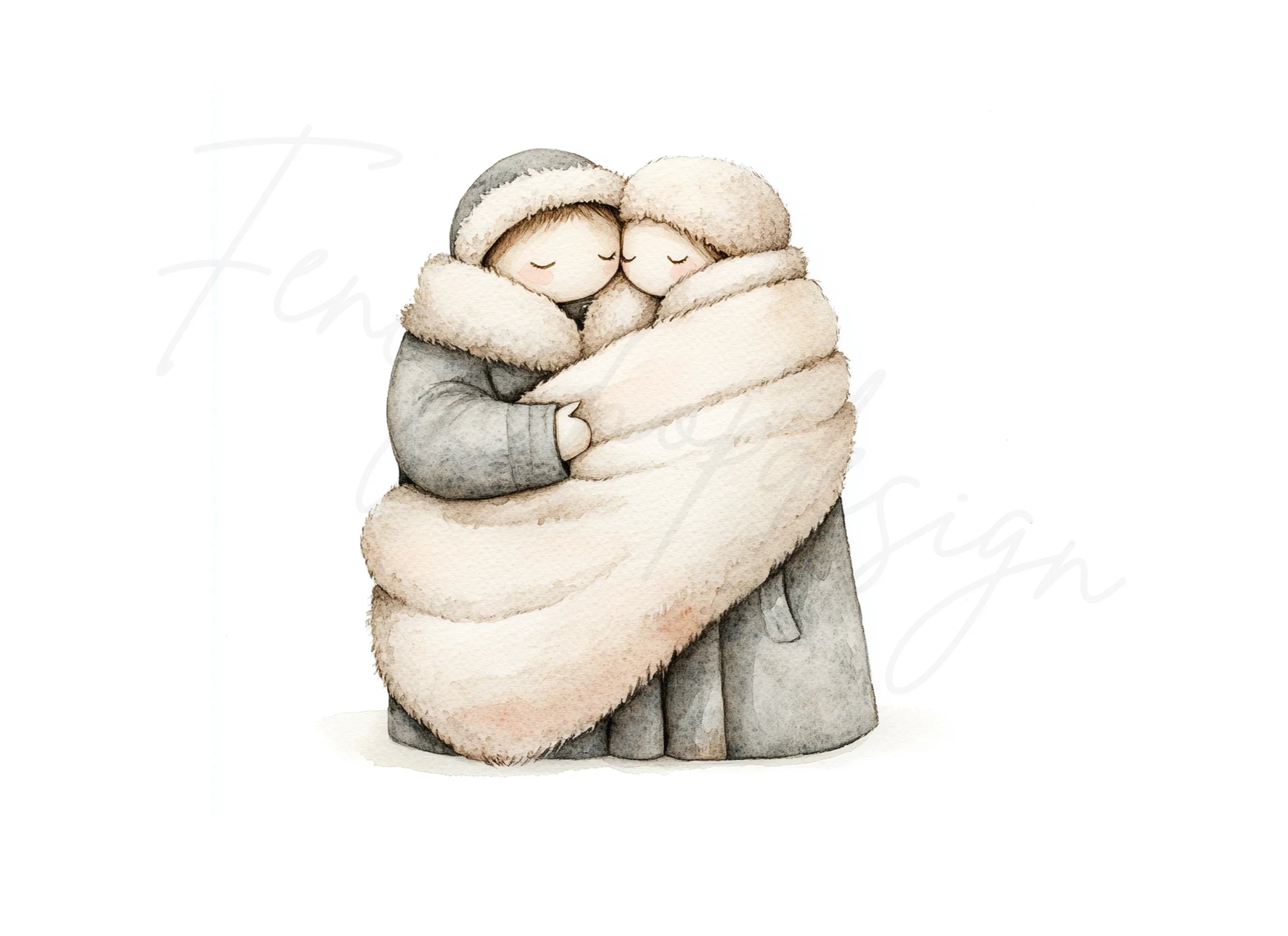 Cozy Couple Winter Hug Clipart Bundle