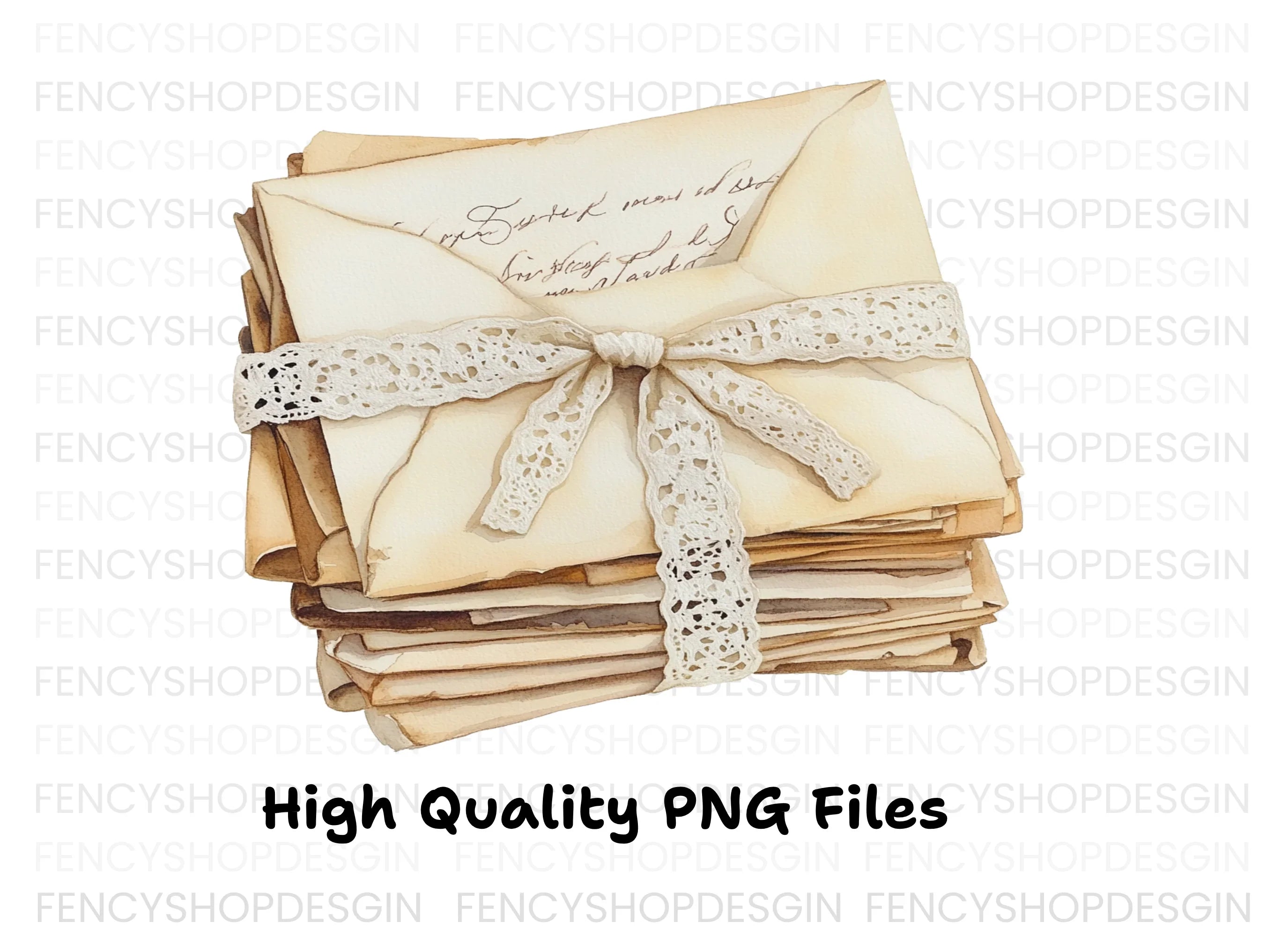 Stacked Vintage Letters with Lace Bows Clipart Bundle