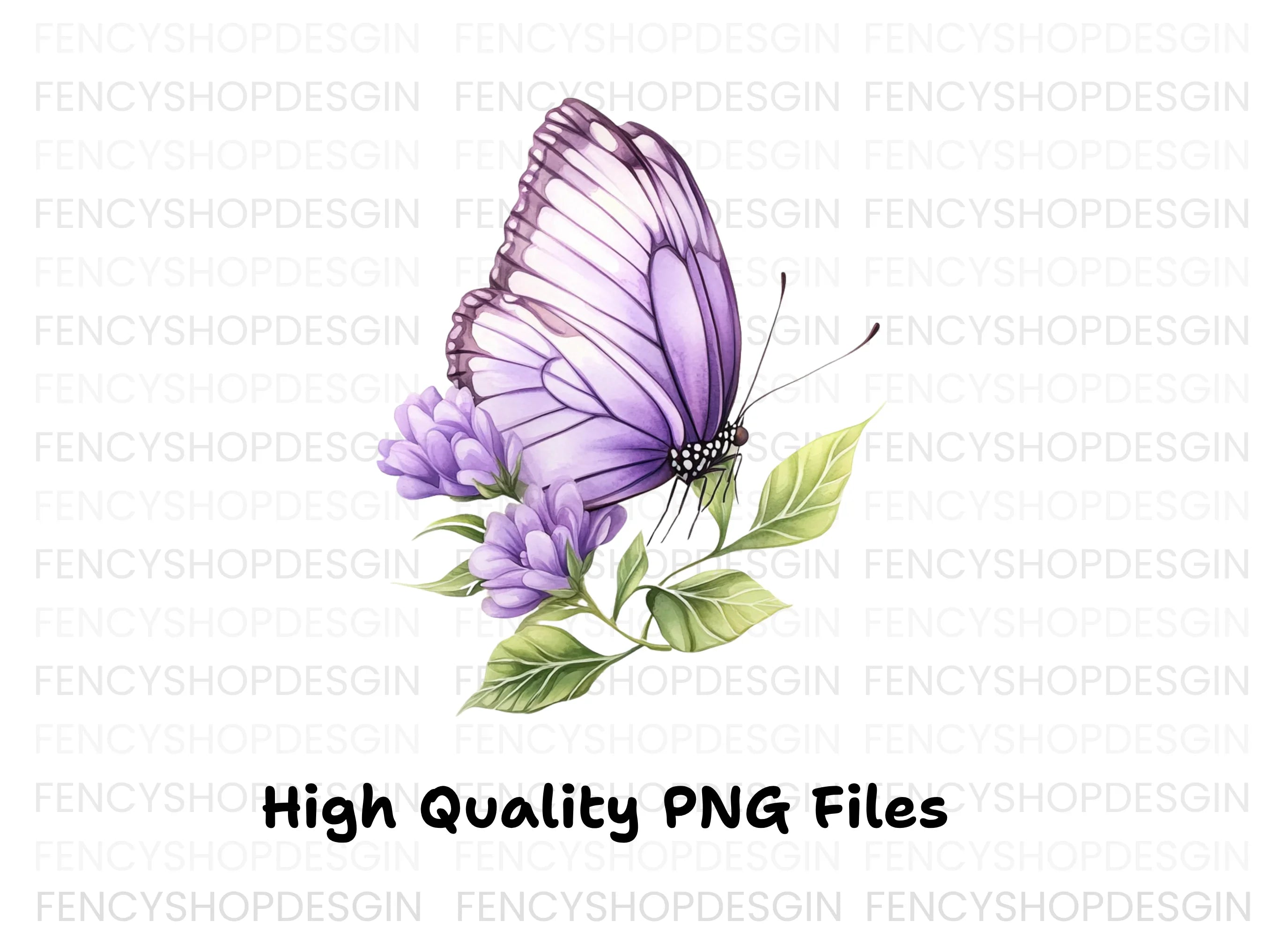 Purple Butterfly and Flowers Clipart Bundle